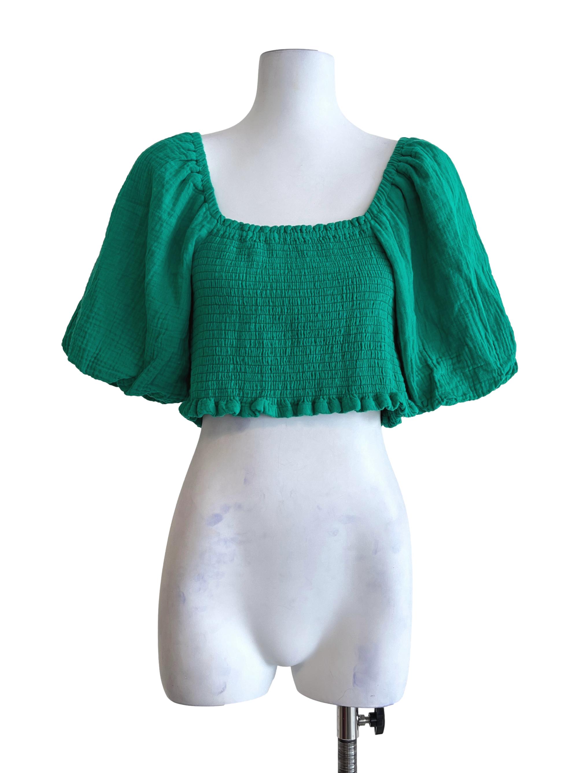 Clover Green Scoop Puff Sleeve Top