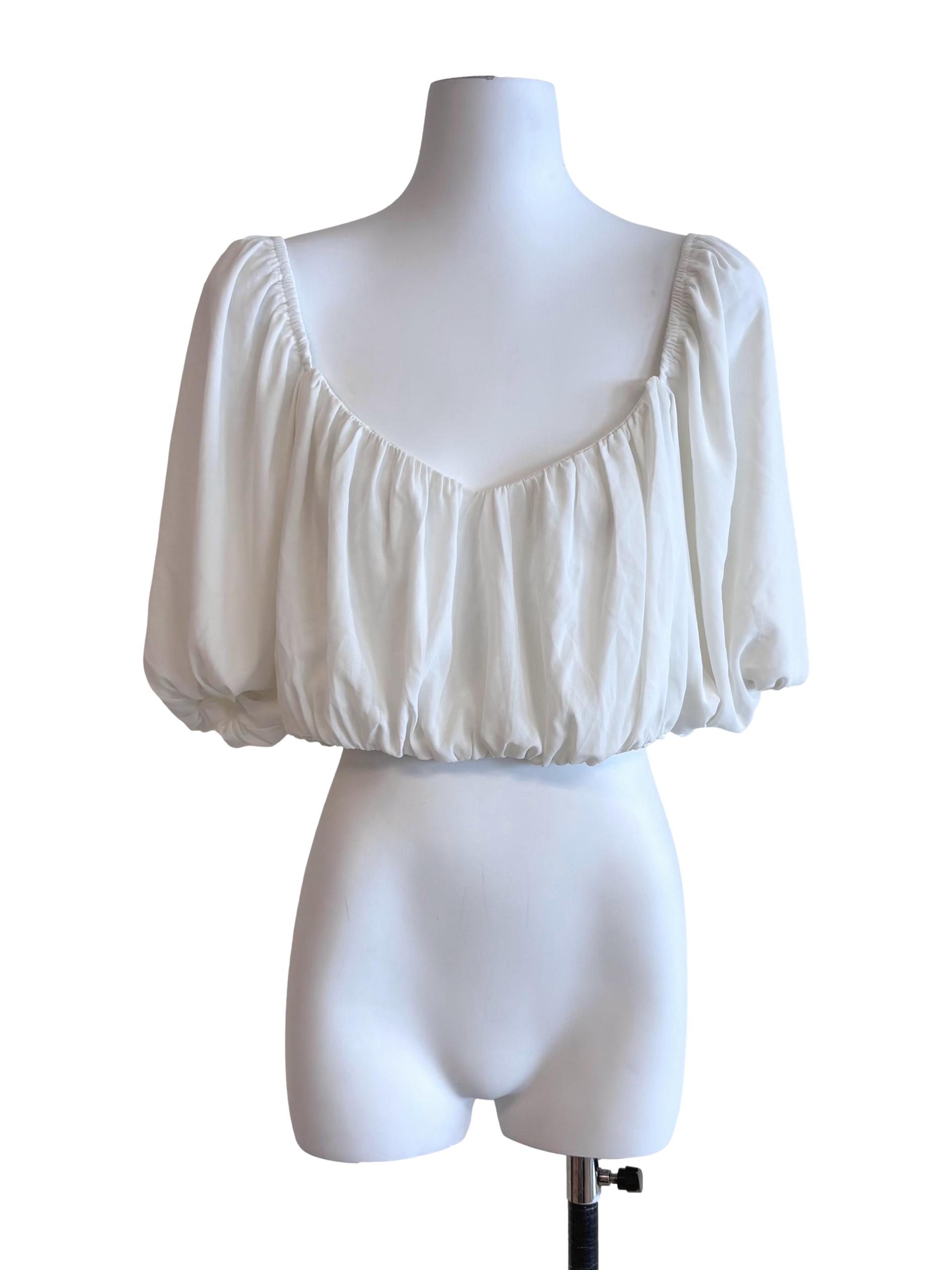 White Deep V Balloon Top