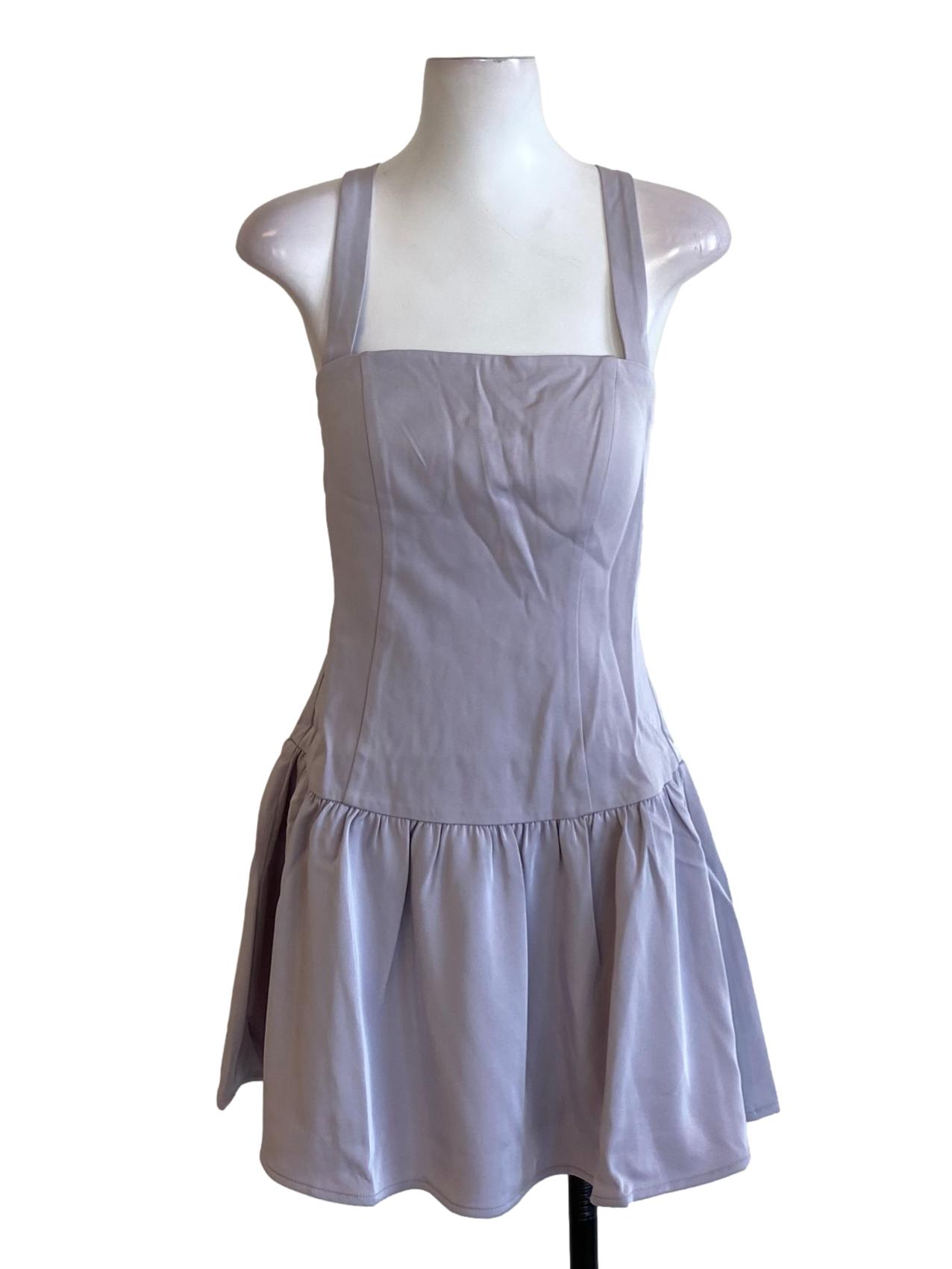 Silver Grey Square Neck Drop Waist Bodycon A-Line Dress