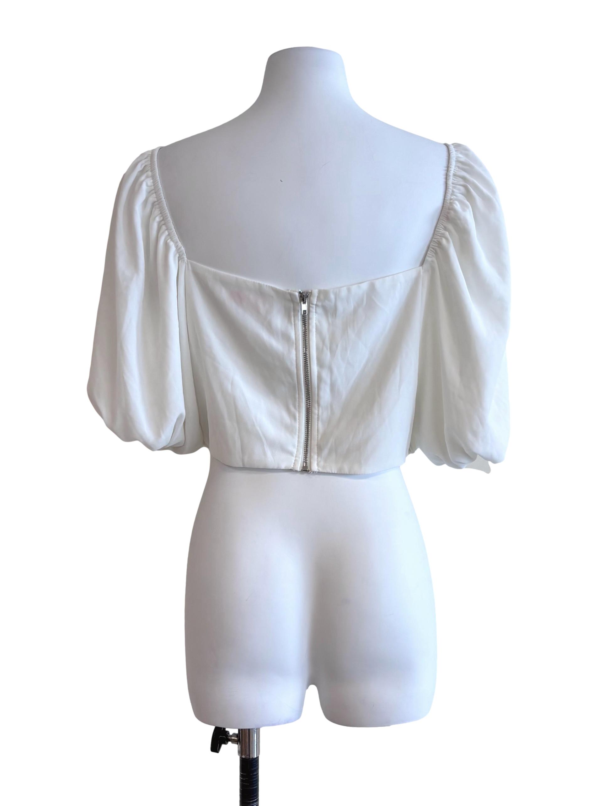 White Deep V Balloon Top