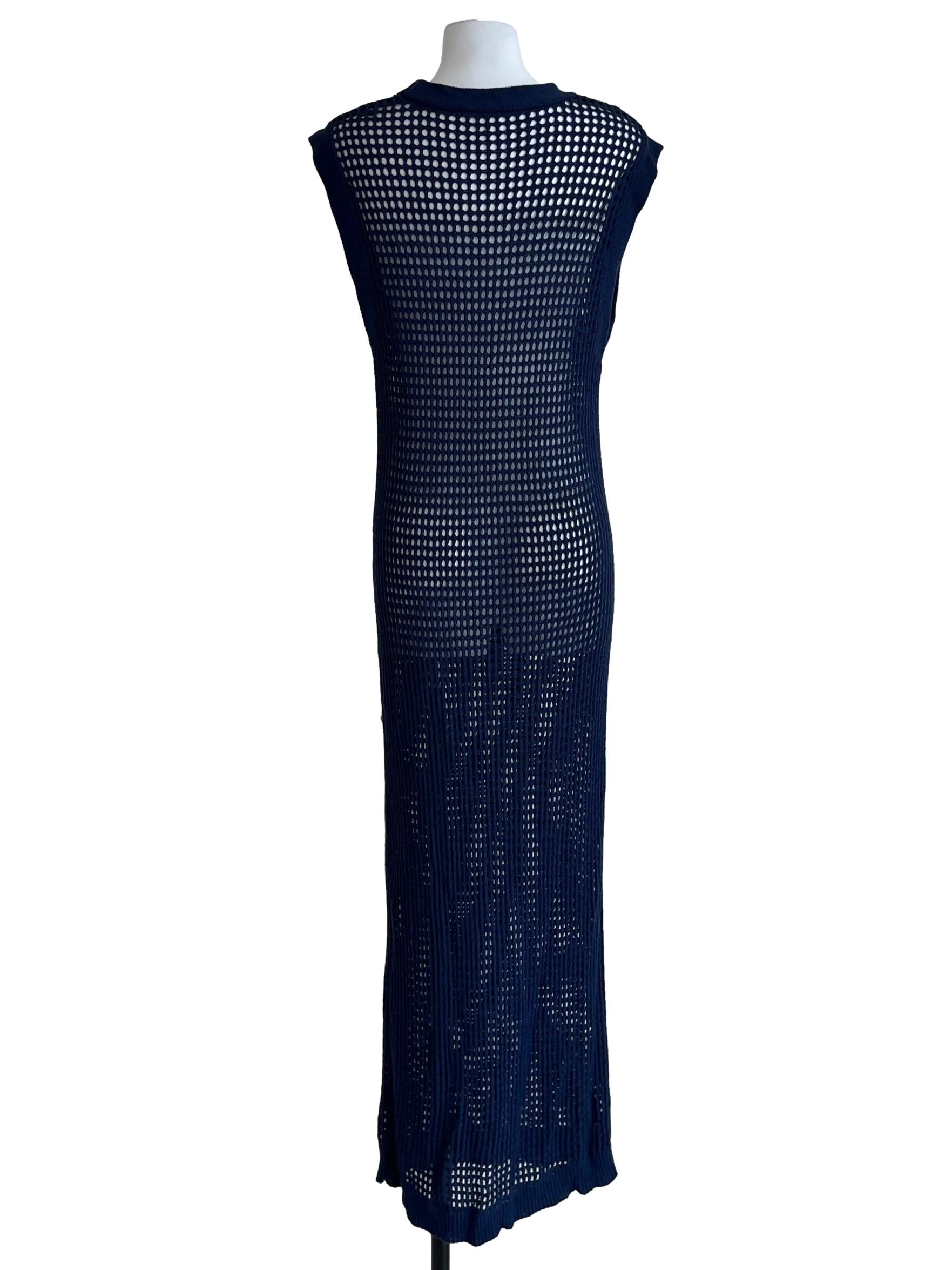 Navy Blue Birdseye Sheer Tunic Dress