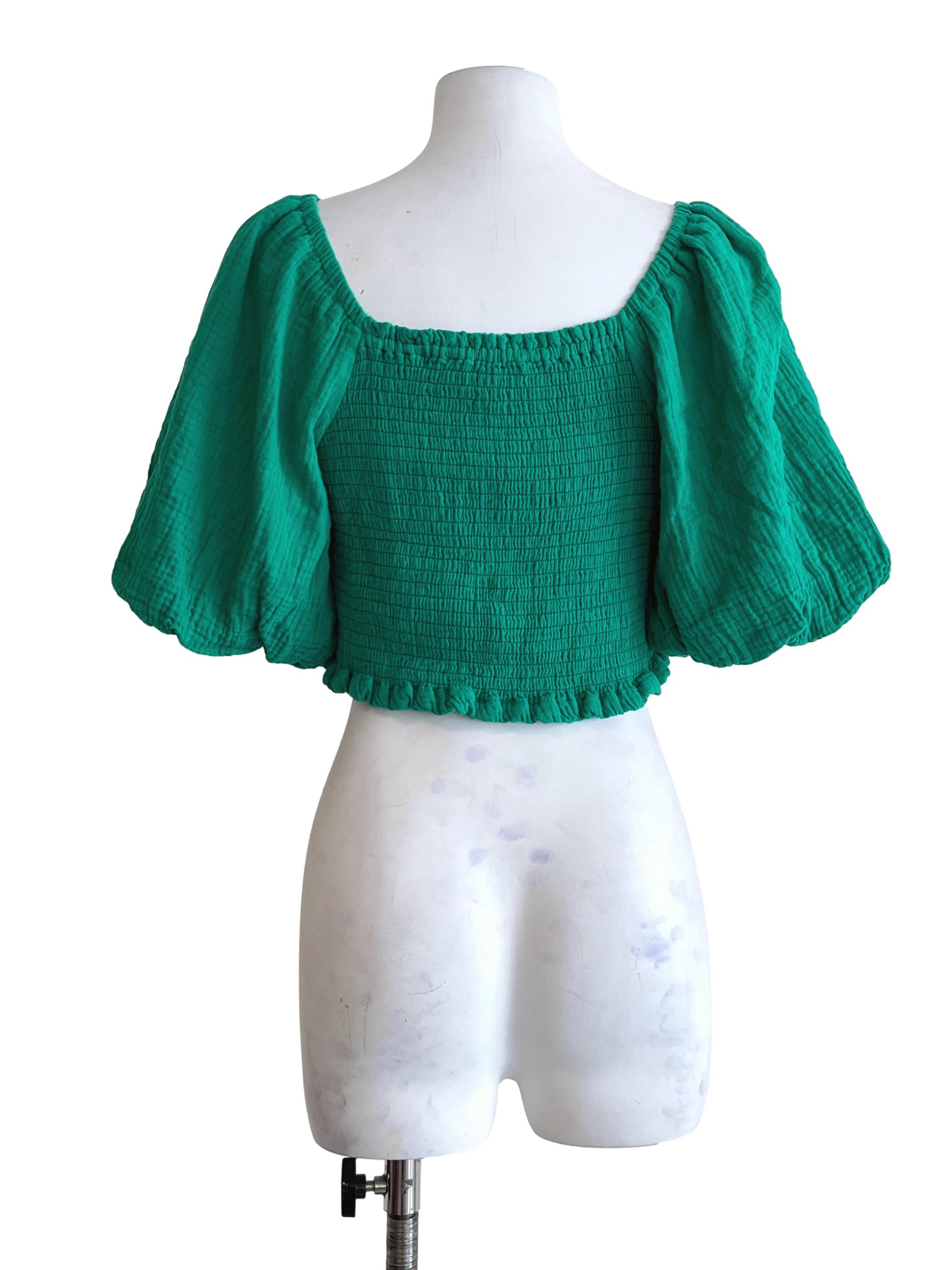 Clover Green Scoop Puff Sleeve Top
