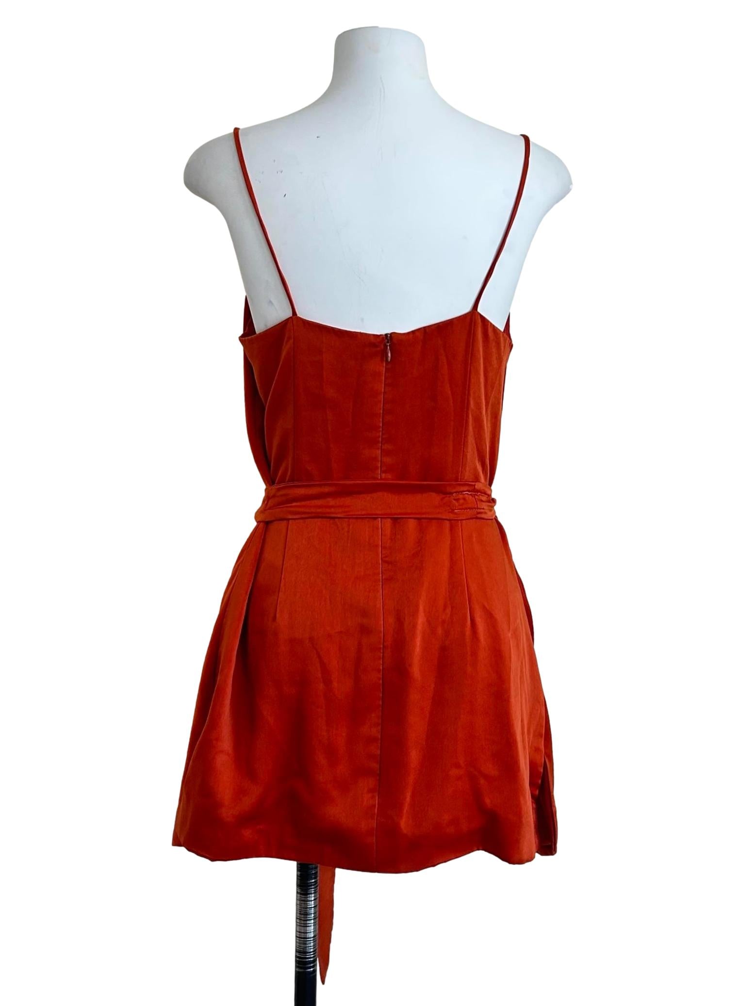 Orange Satin Cowl Side Tie Mini Dress