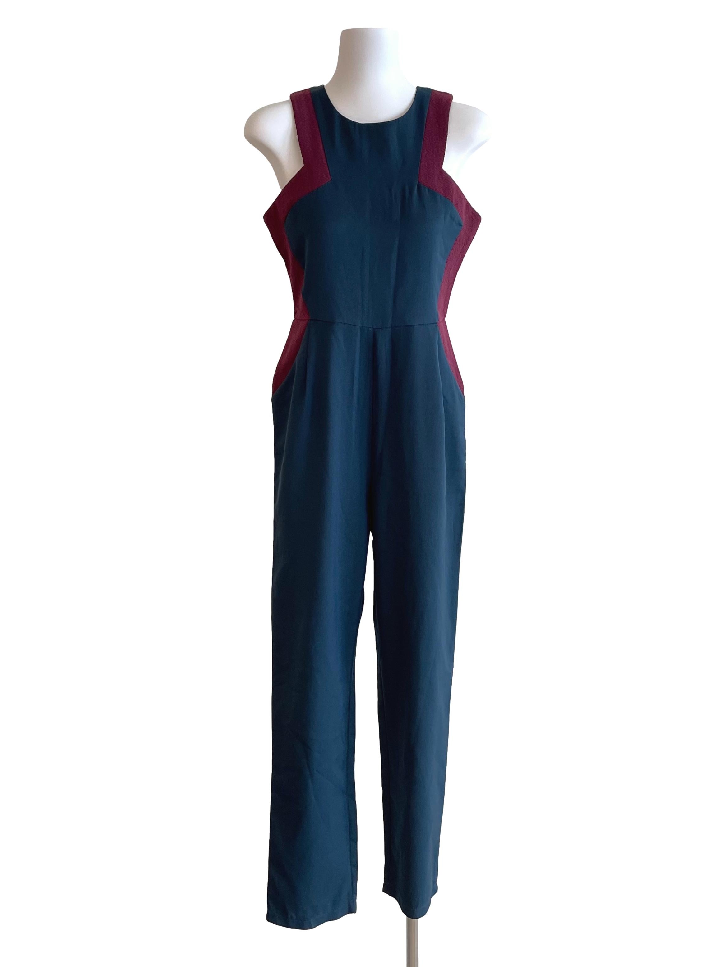 Deep Peacock Sleeveless Formal Jumpsuit
