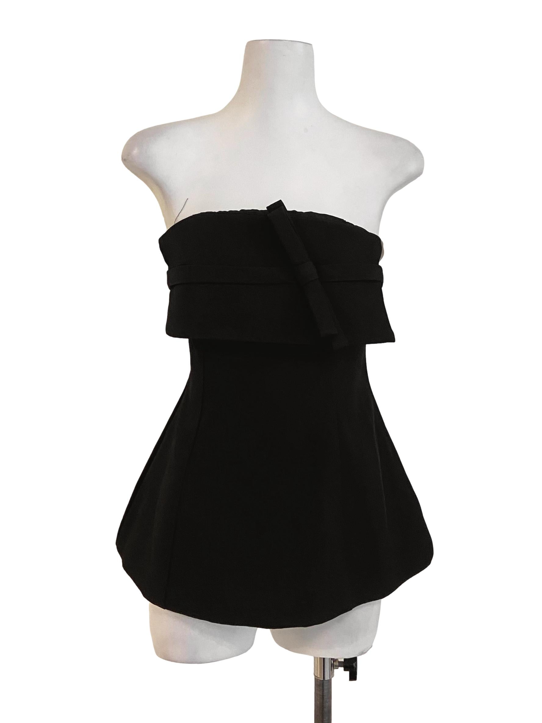 Black Strapless Twill Blouse