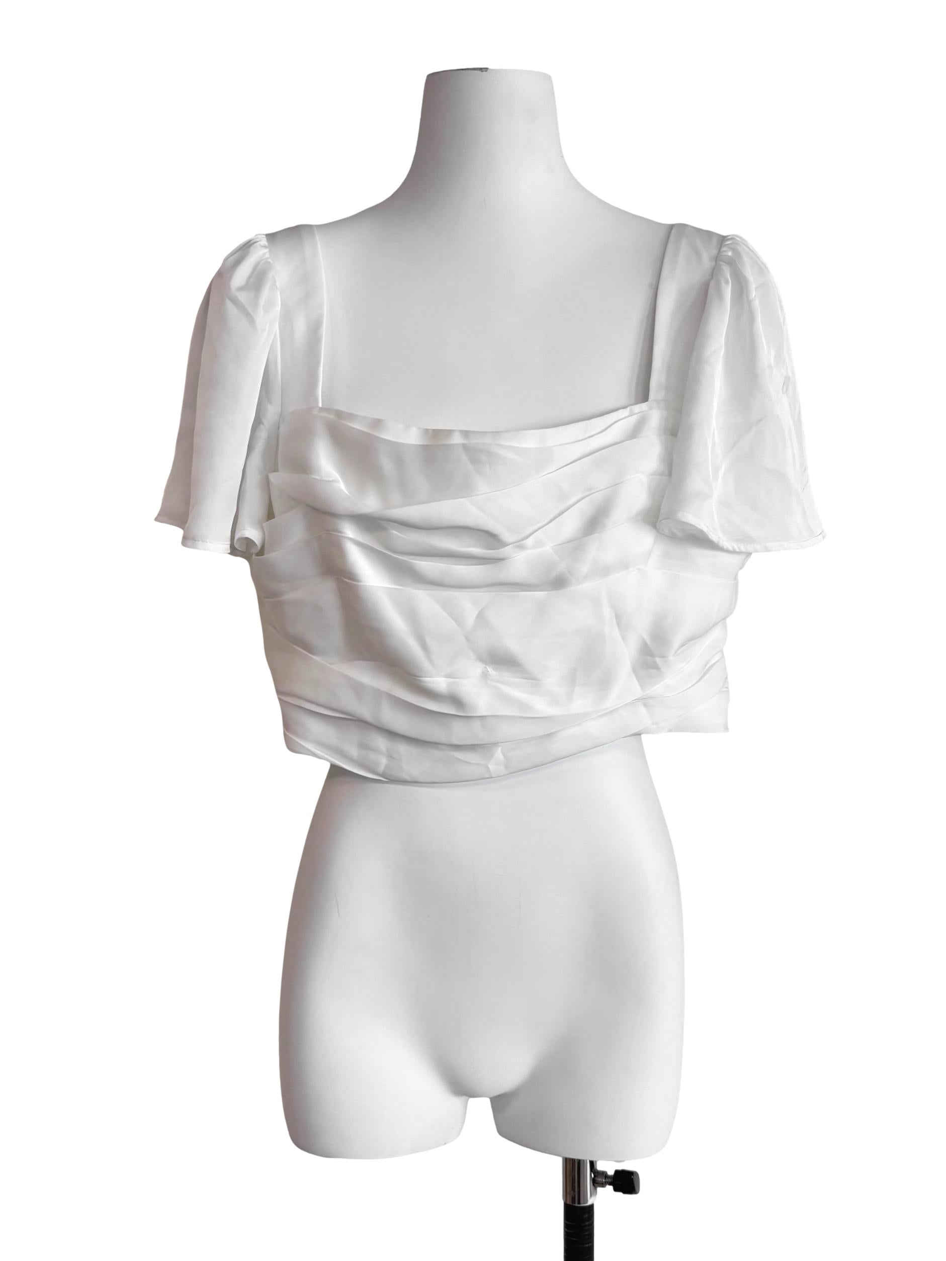 White Pleated Alavene Sleeved Top