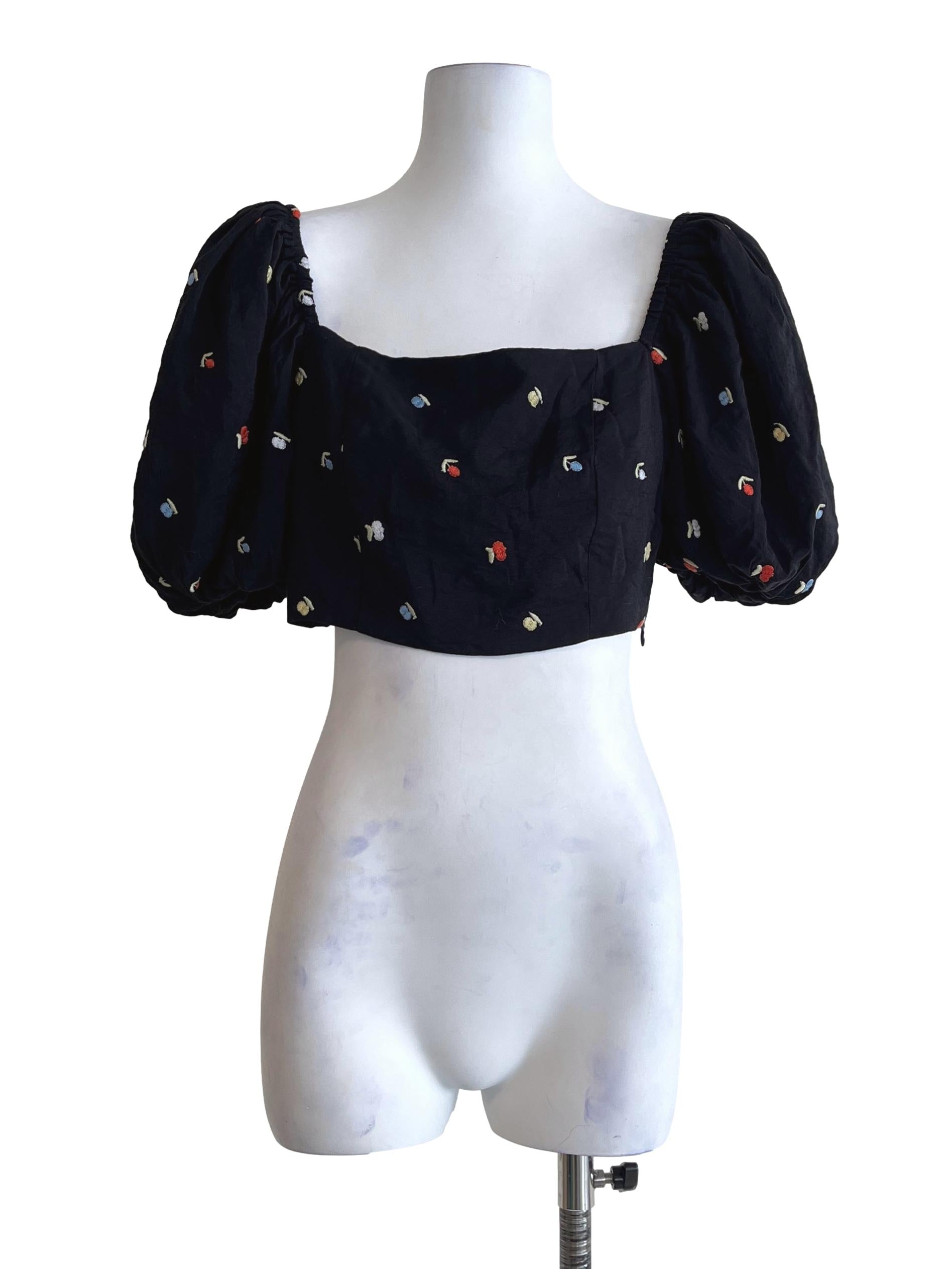 Pitch Black Square Puff Sleeve Top