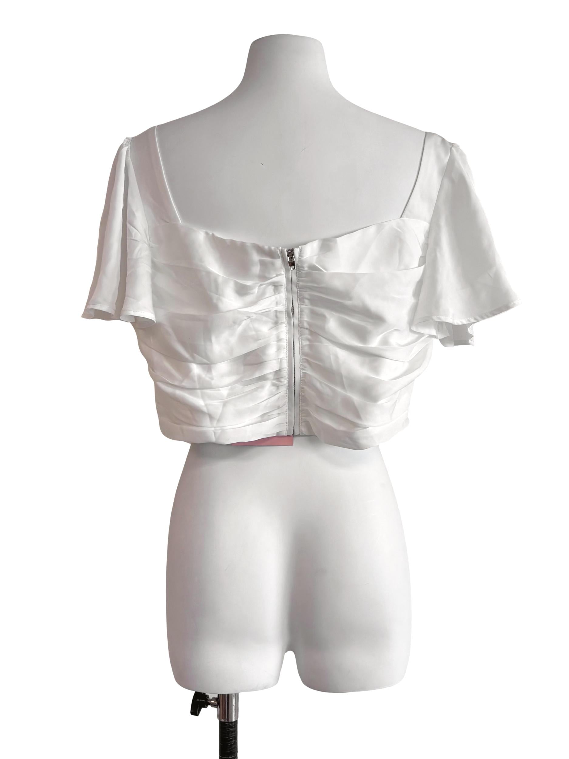 White Pleated Alavene Sleeved Top