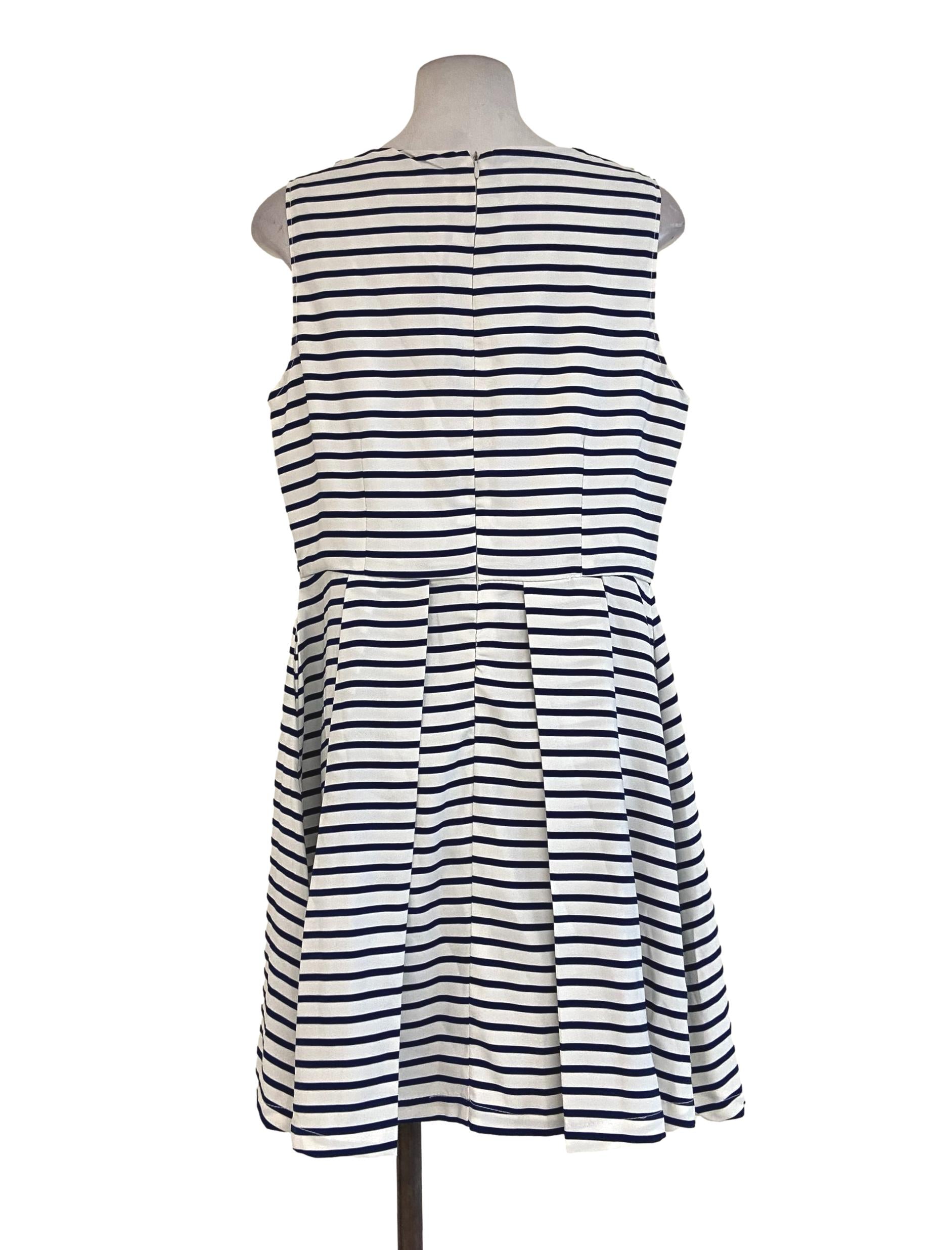 White & Blue Bengal Stripe A-Line Dress