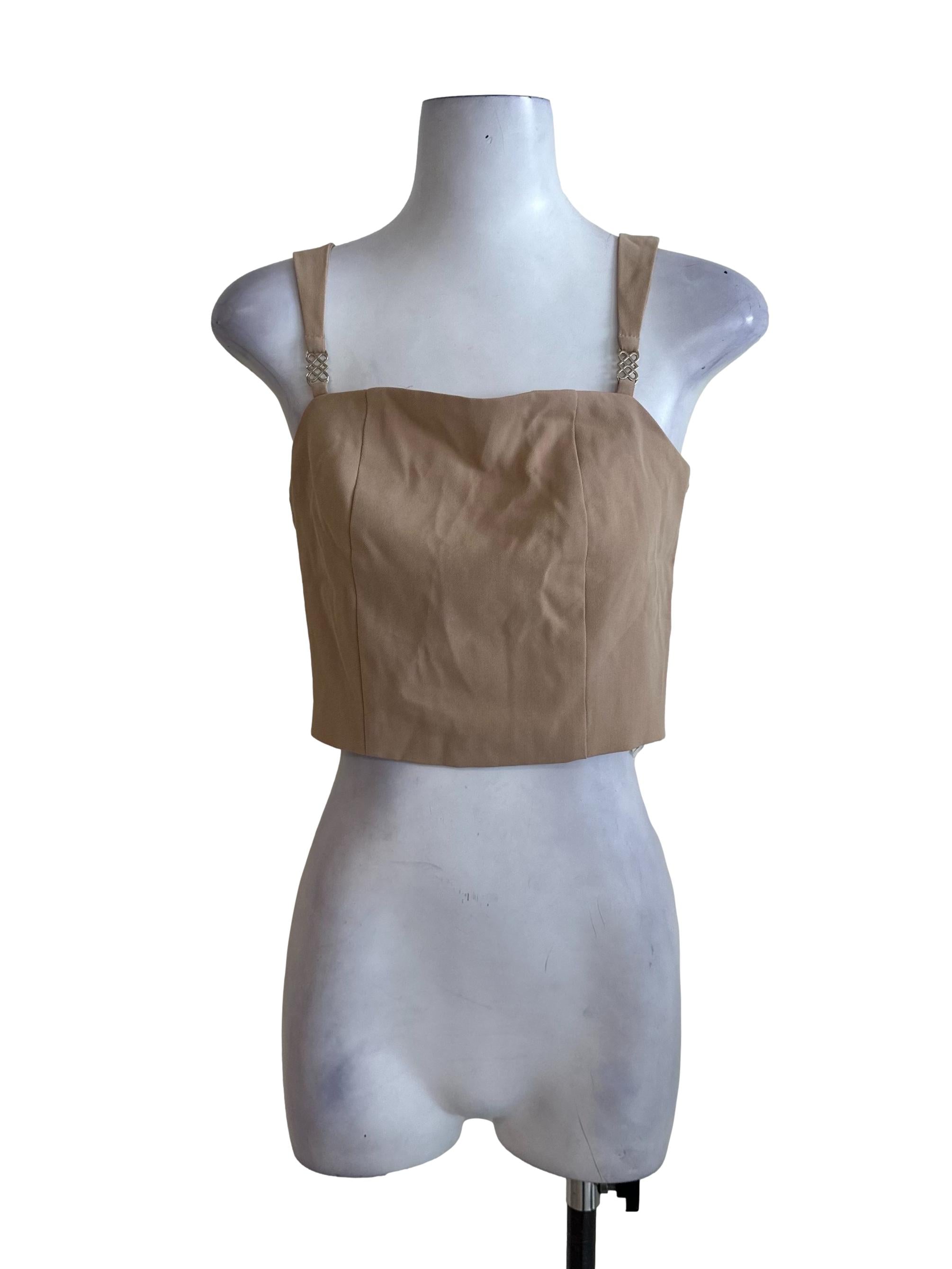 Peanut Brown Square Neck Crop Top
