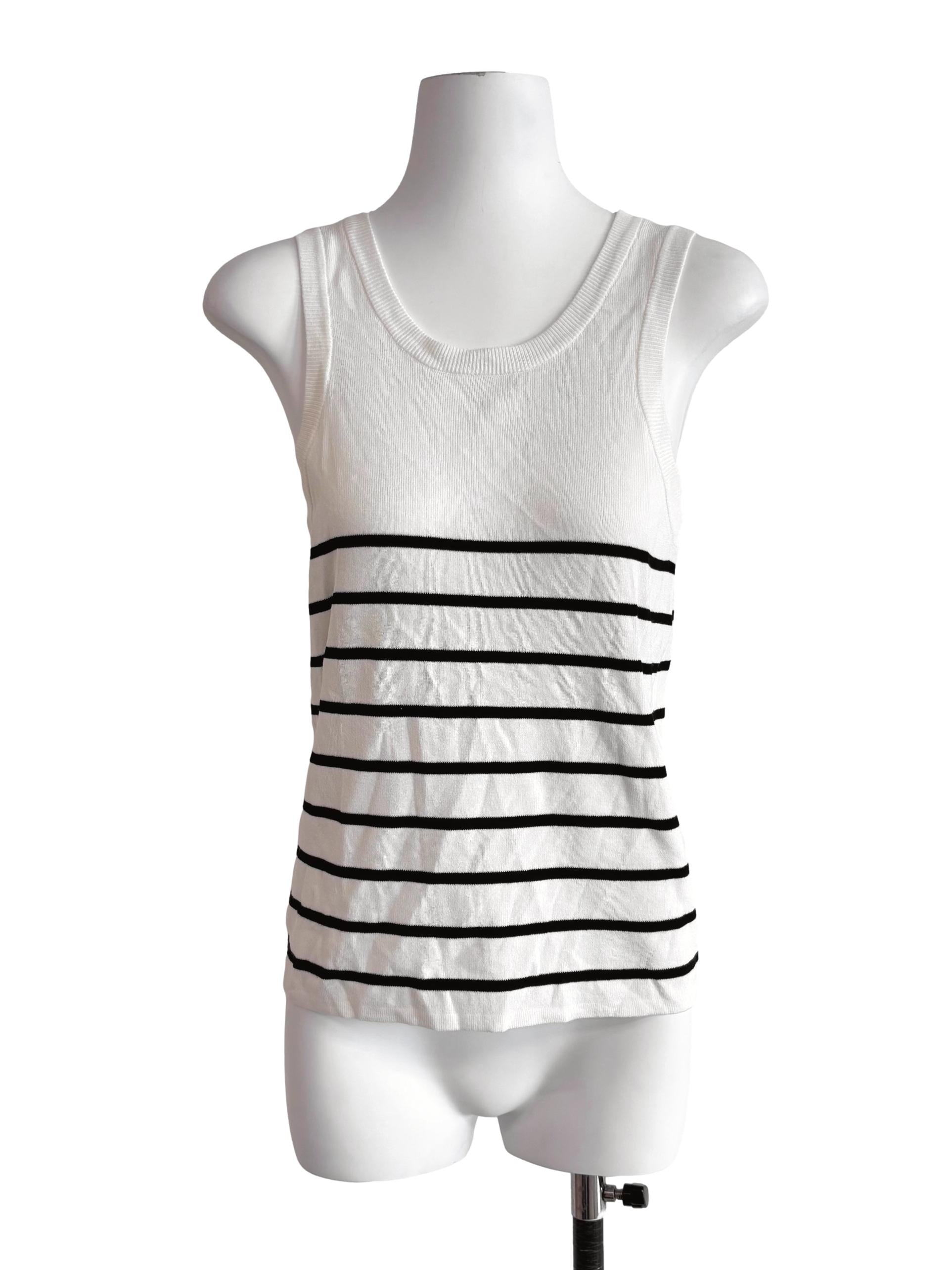 White Stripe Knit Tank Top TWL