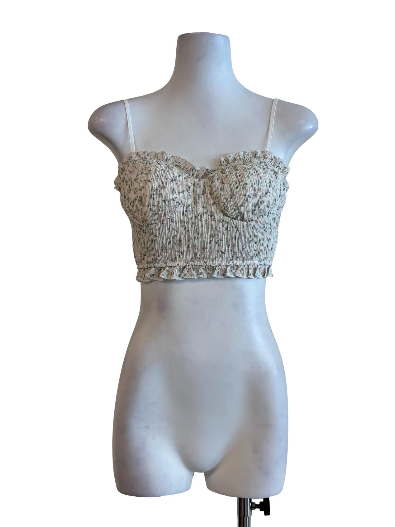 Rice White Floral Sweetheart Camisole