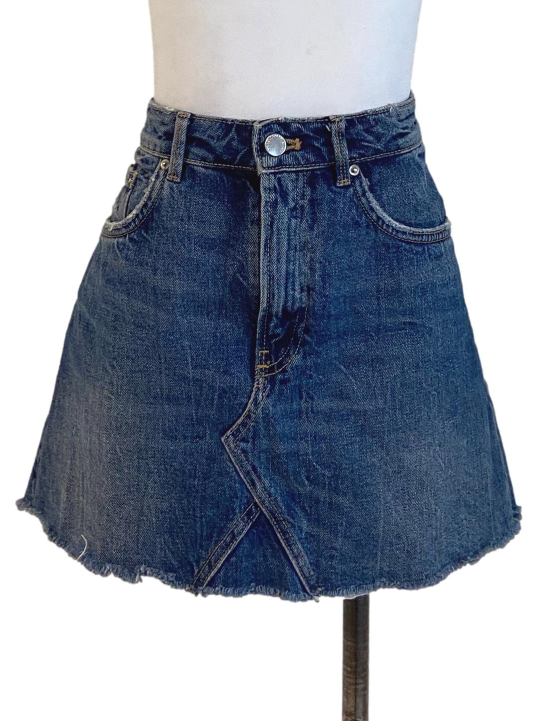 Blue Herringbone Jeans Skirt