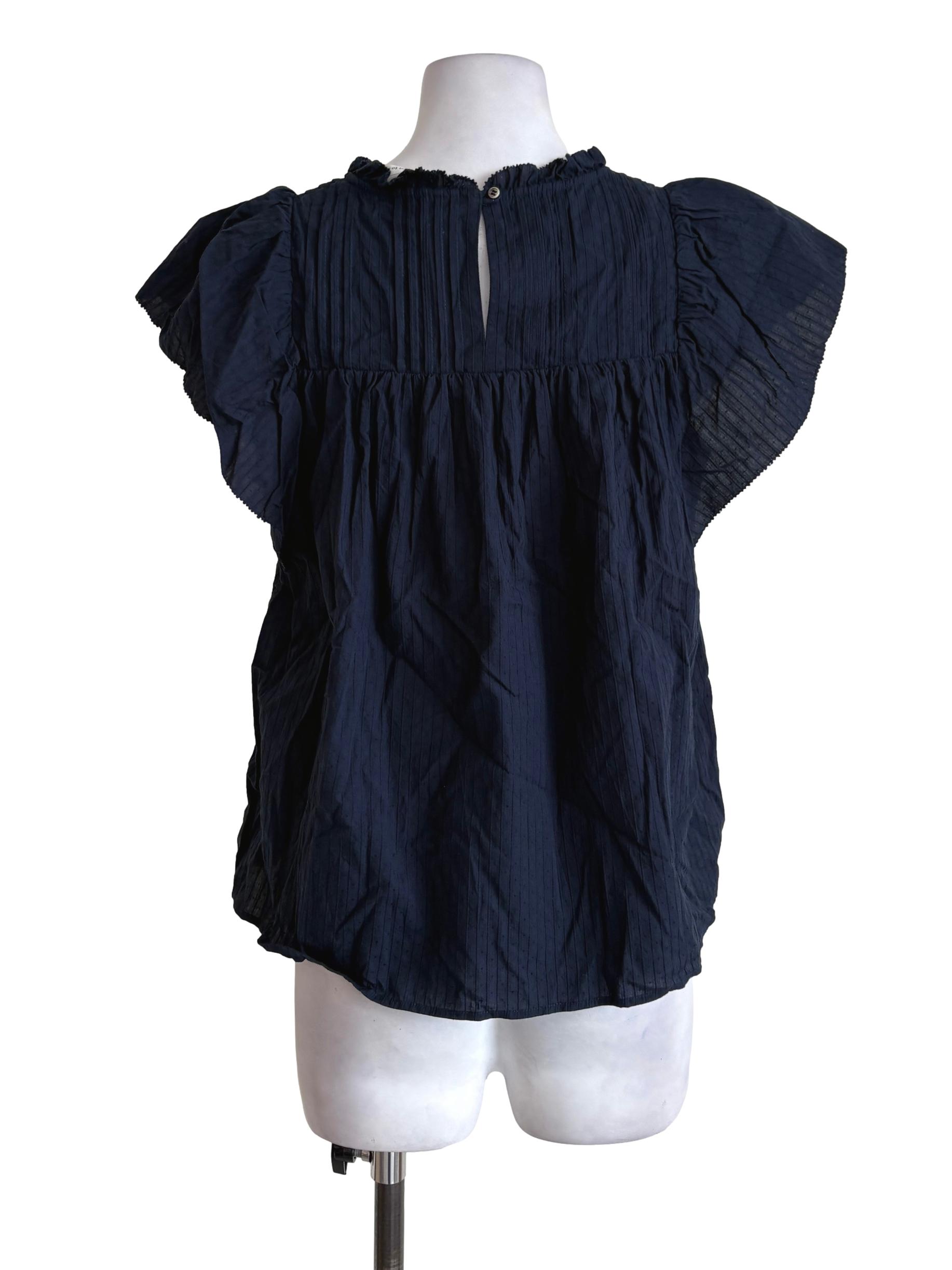 Navy Blue Pleated Yoke Top