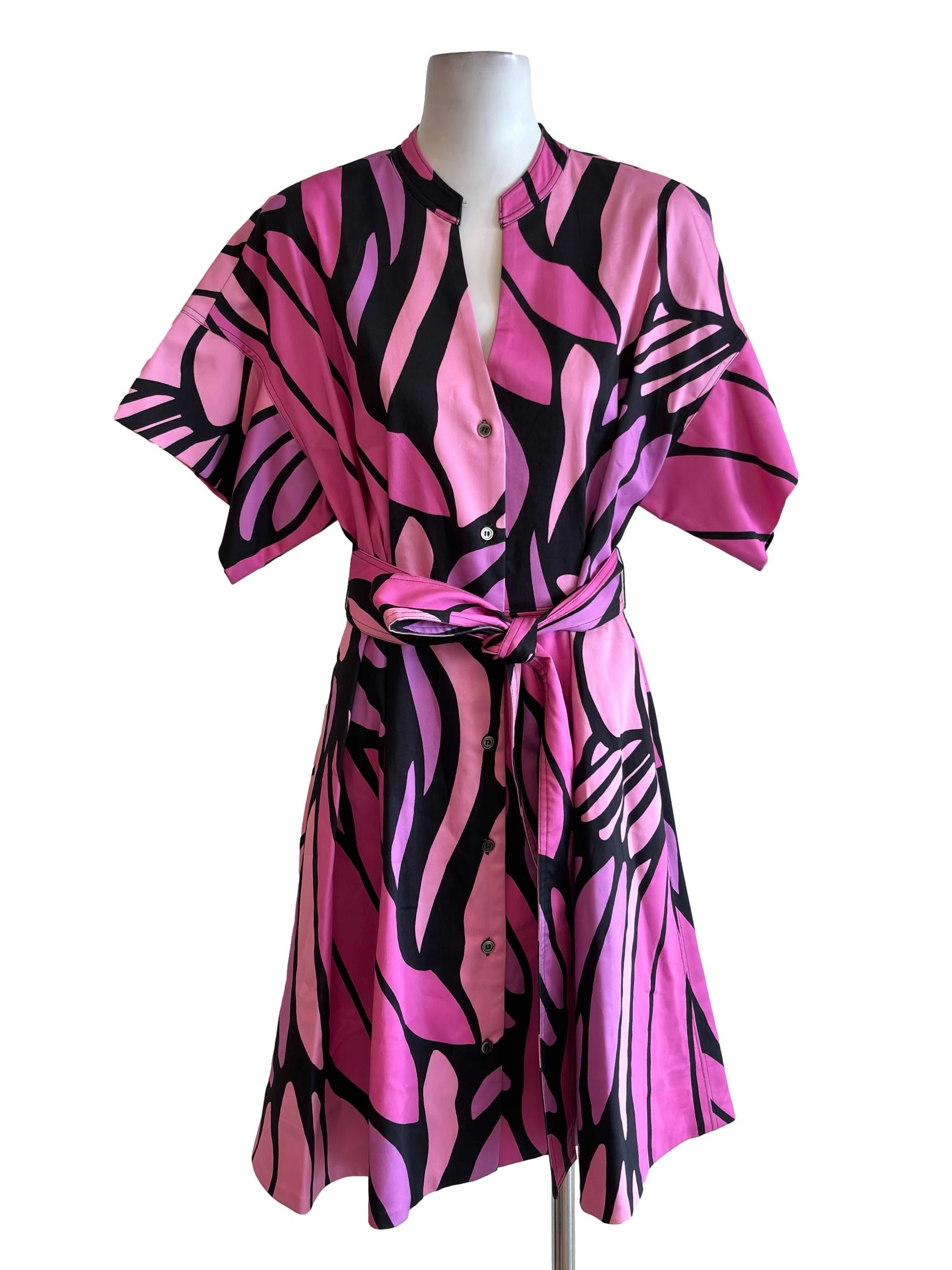Hot Pink Pattern Button Front Dress