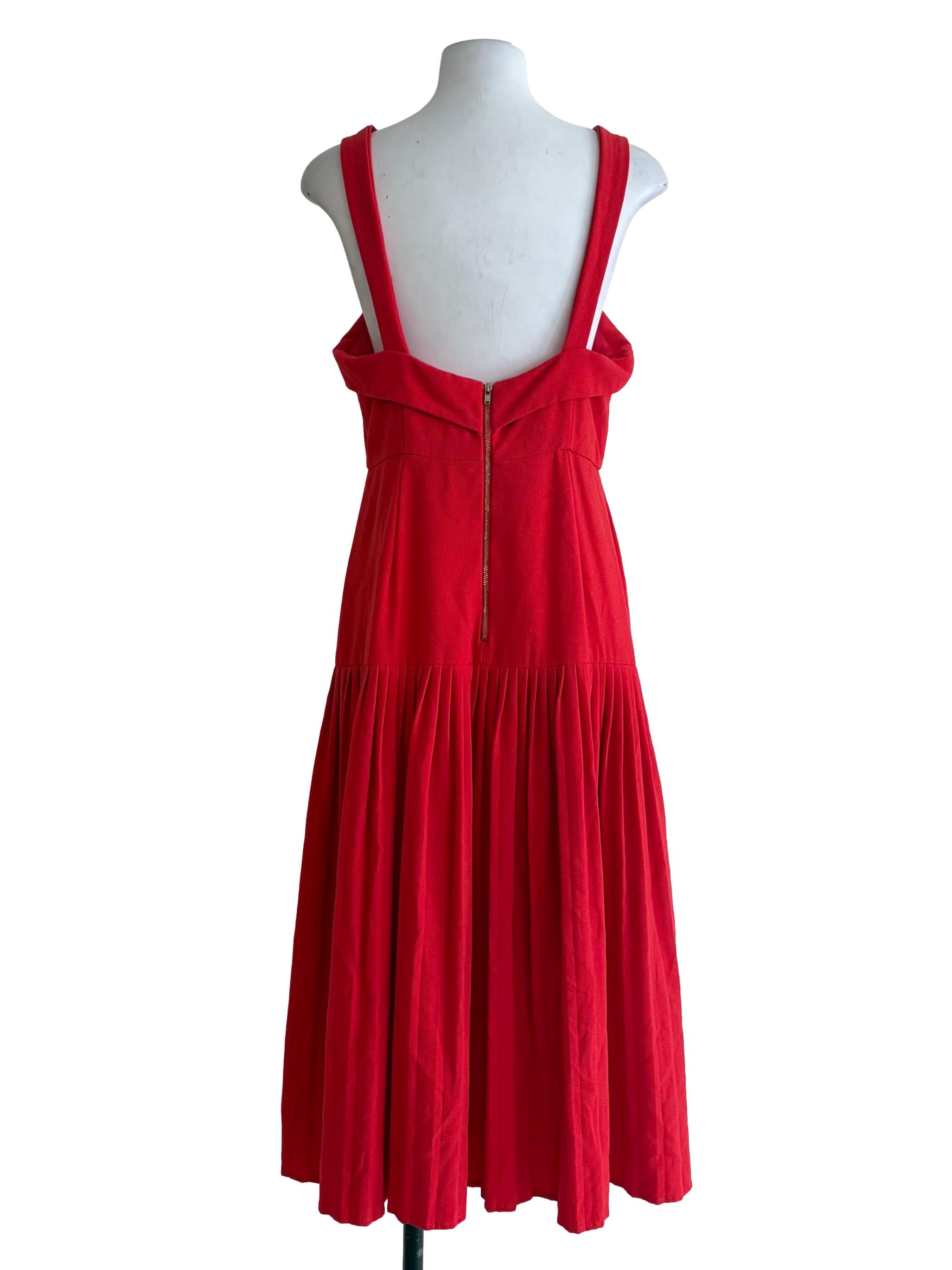 Candy Red Pleated Bottom Apron Dress