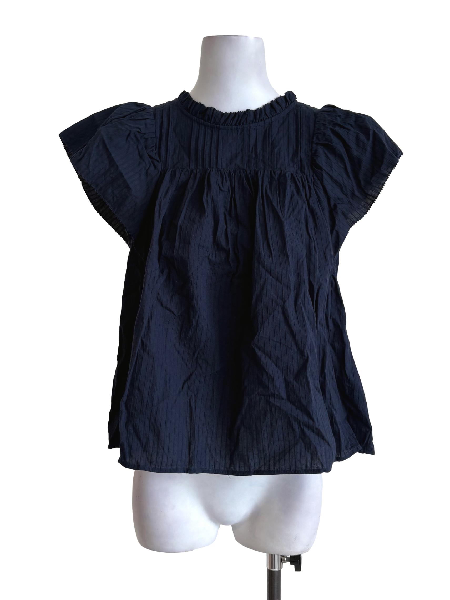 Navy Blue Pleated Yoke Top