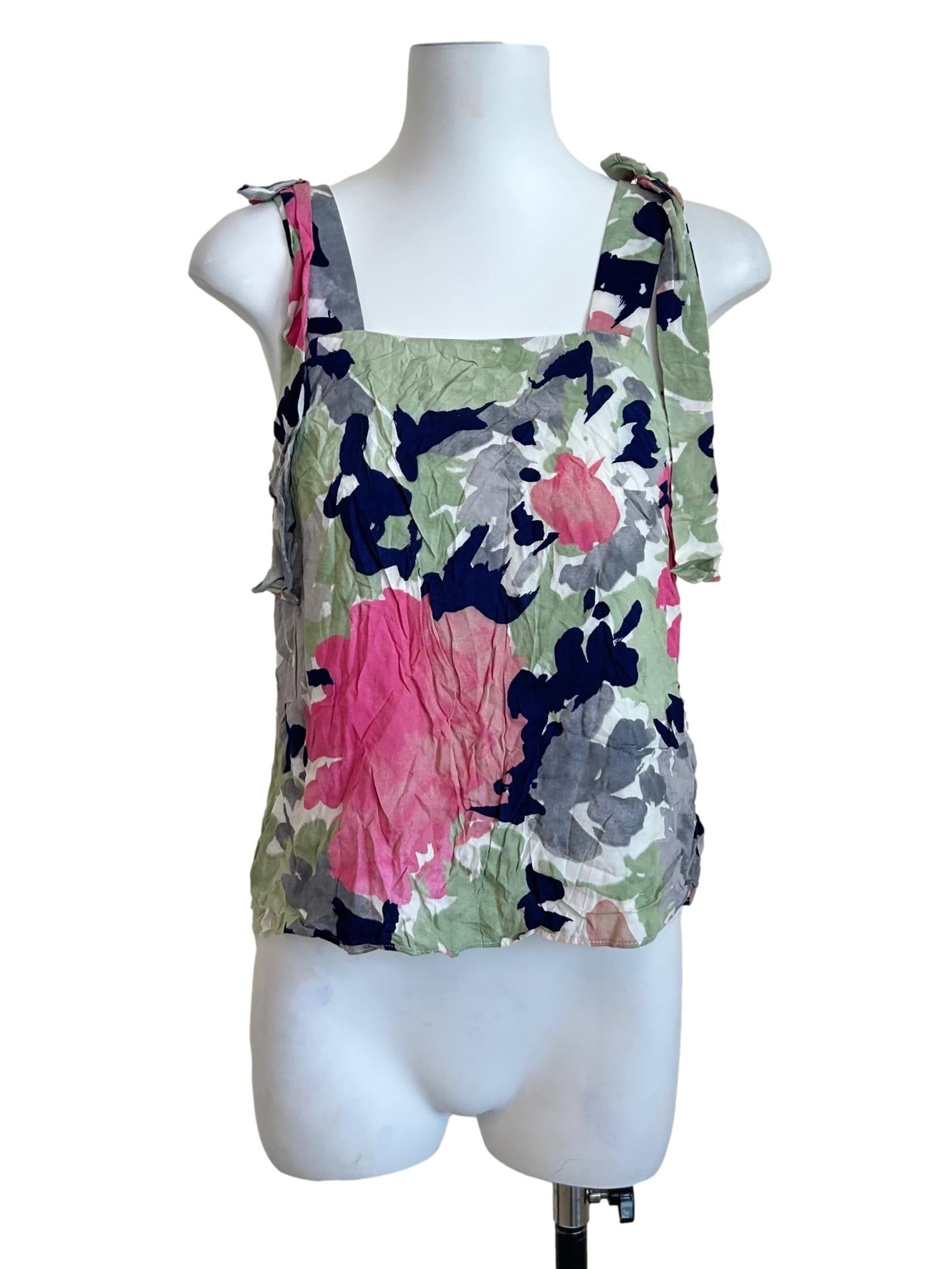 Multicolor Floral Tie Shoulder Tank TCL