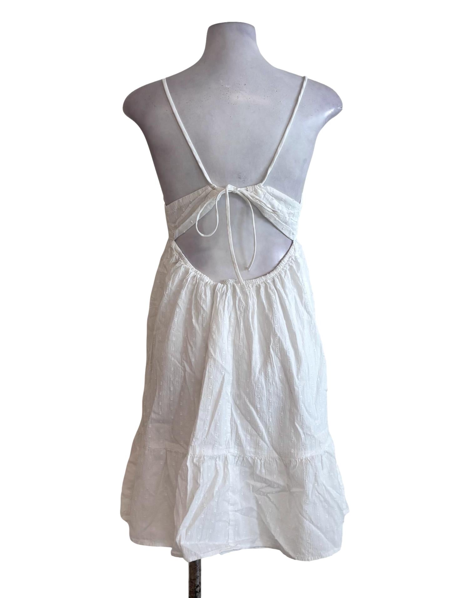 Powder White V-Neck Textured Dress