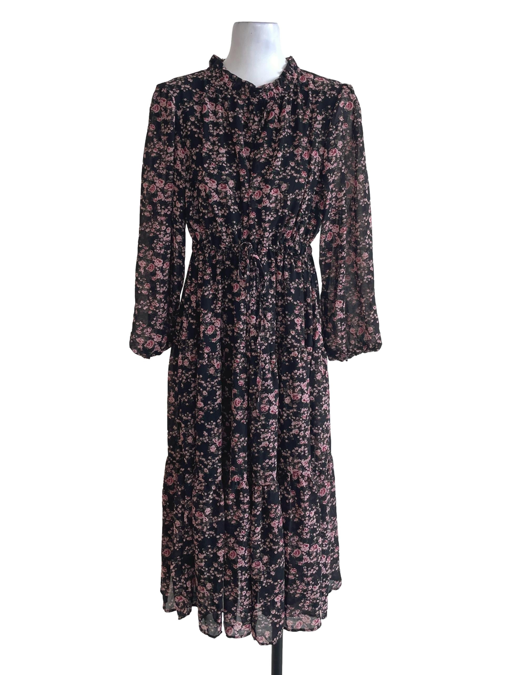 Black Floral Tiered Dress