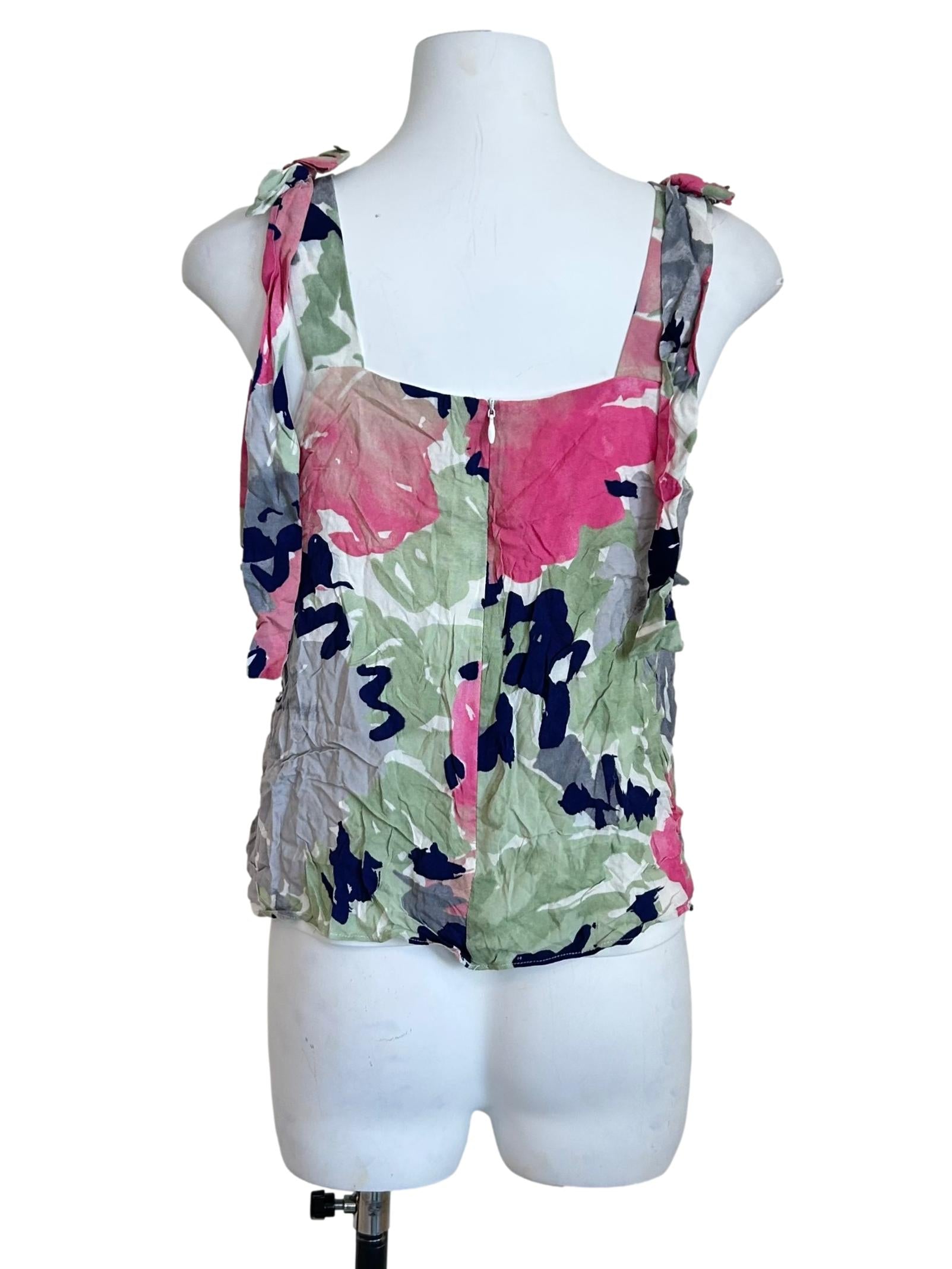 Multicolor Floral Tie Shoulder Tank TCL