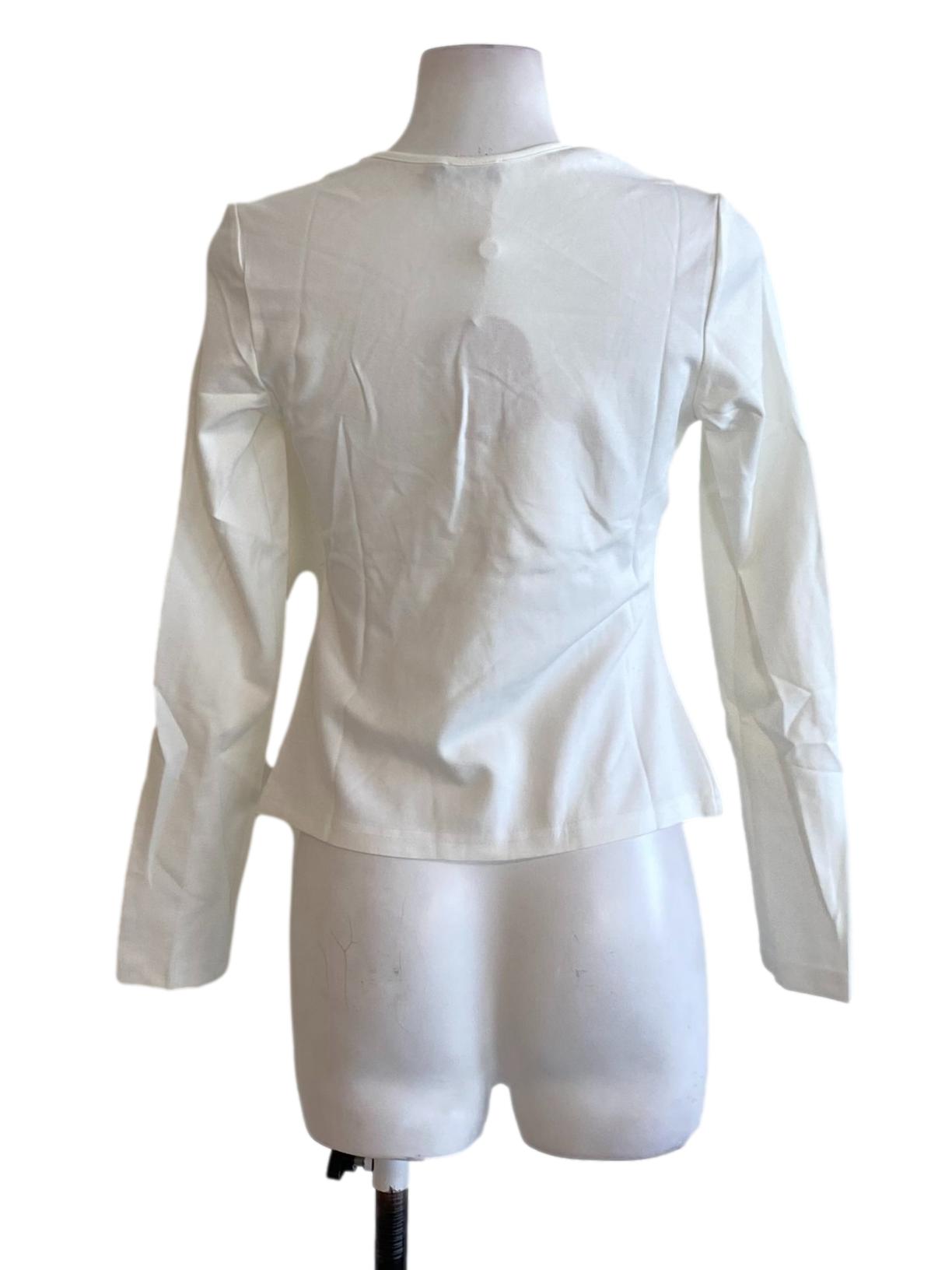 Soft White Square Neck Wrap Bust Long Sleeve Fit Shirt