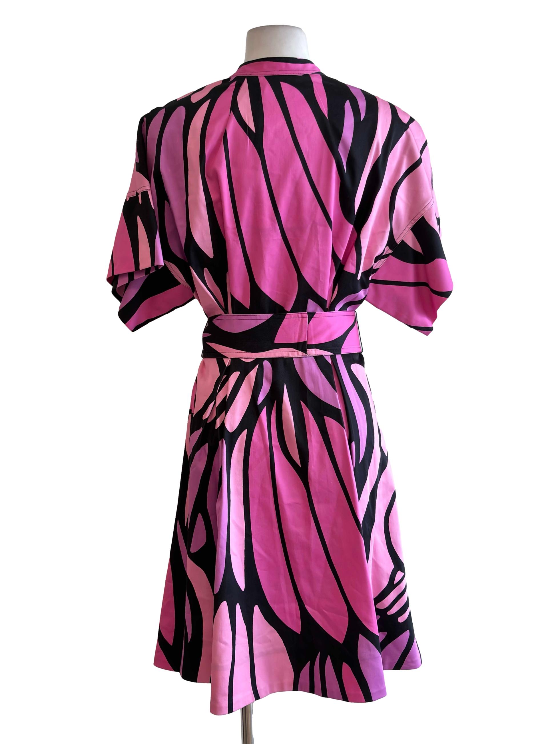 Hot Pink Pattern Button Front Dress