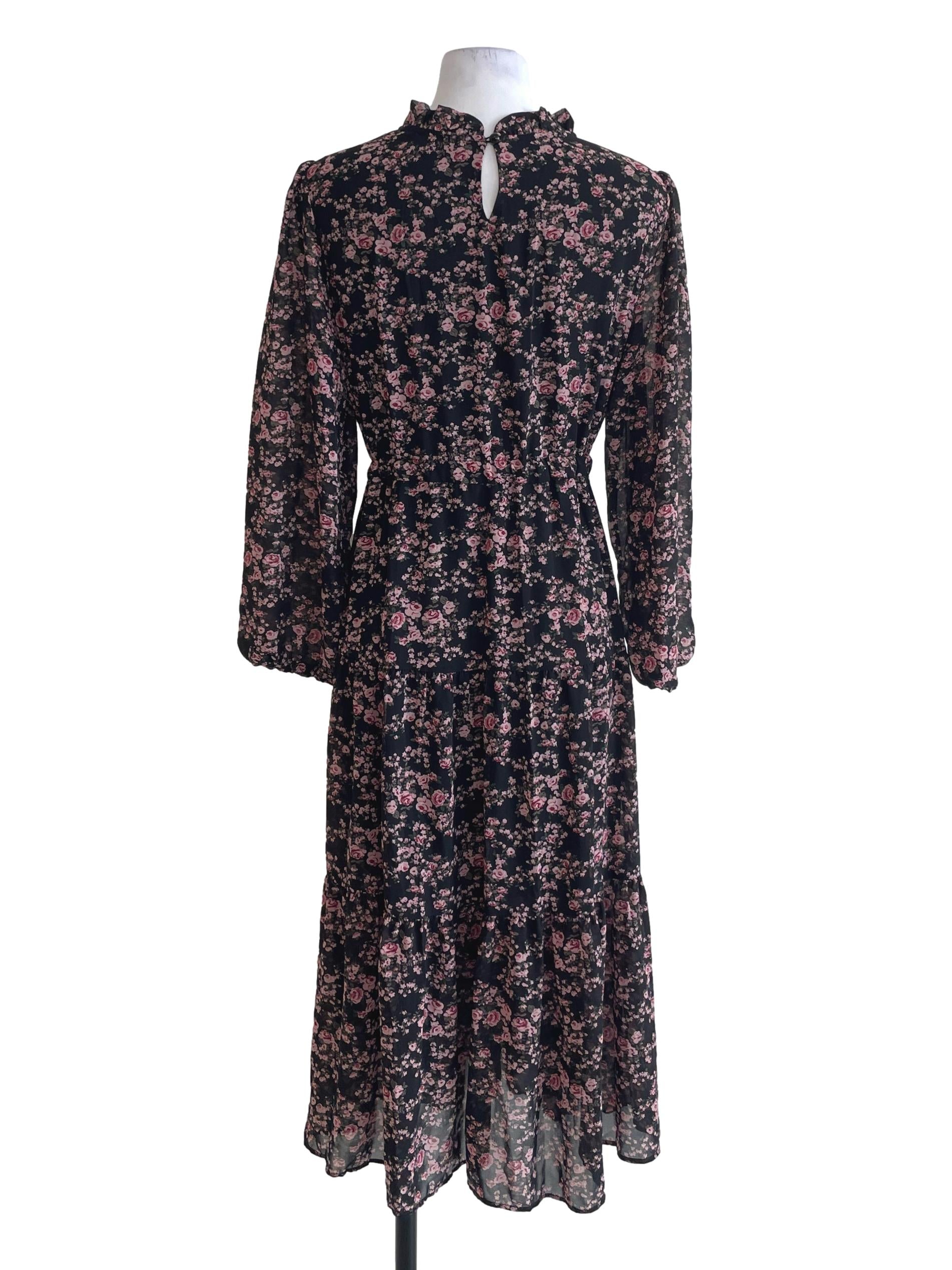 Black Floral Tiered Dress