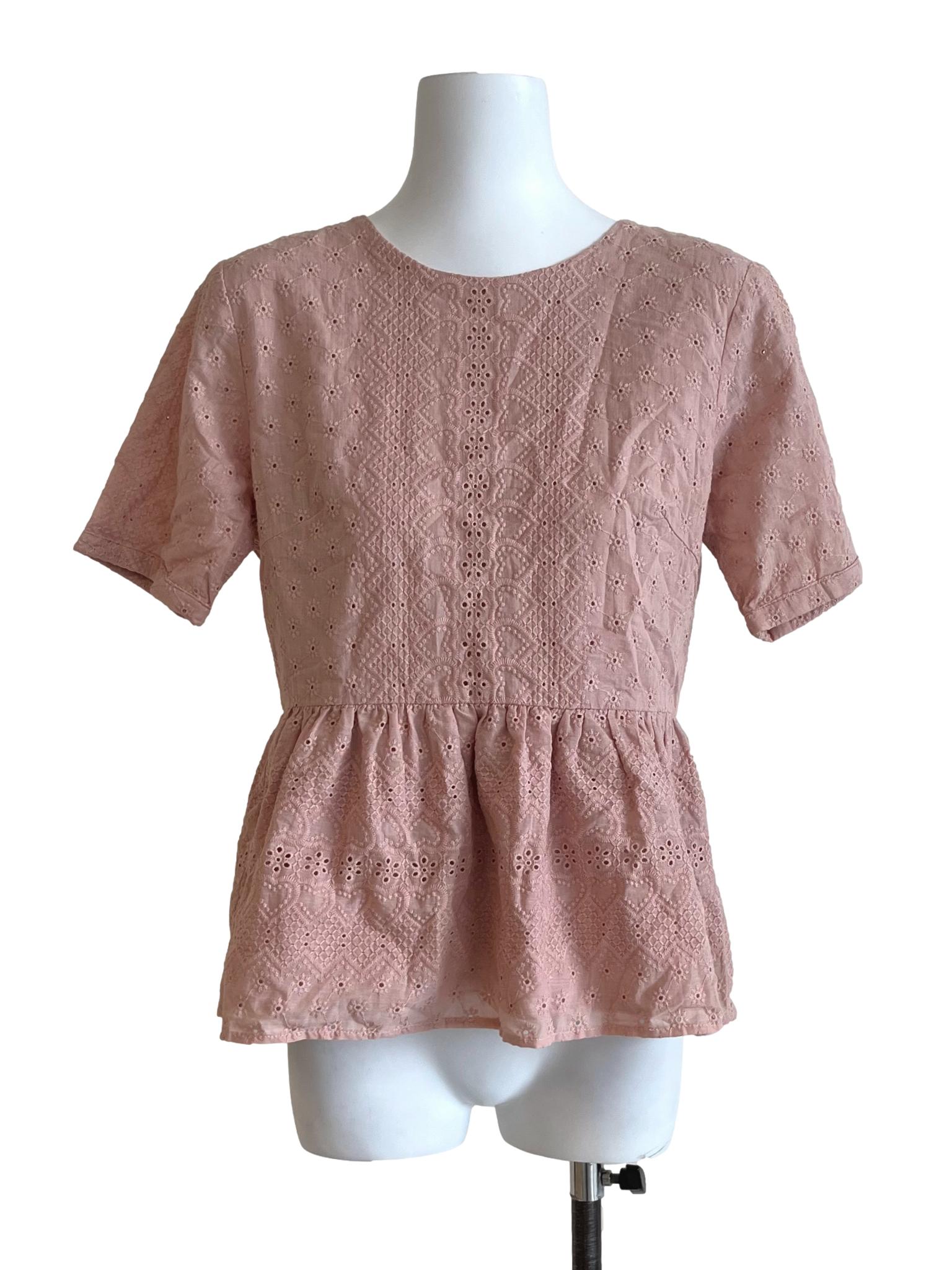 Rose Pink Floral Eyelet Top TCL