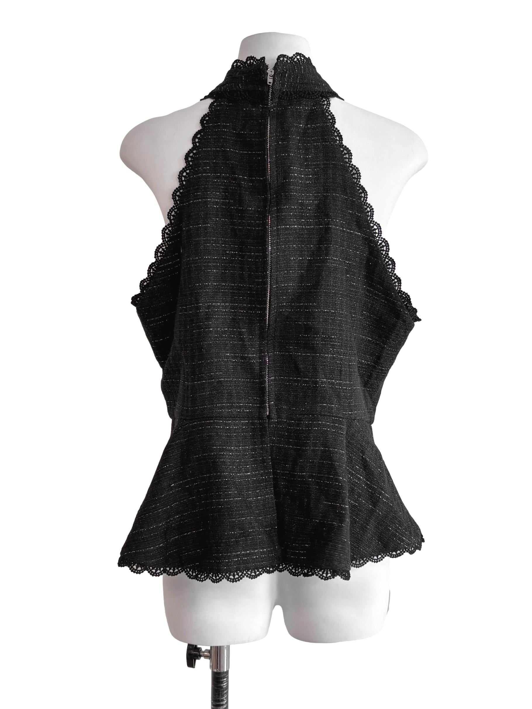 Black Cross Front Tweed Top