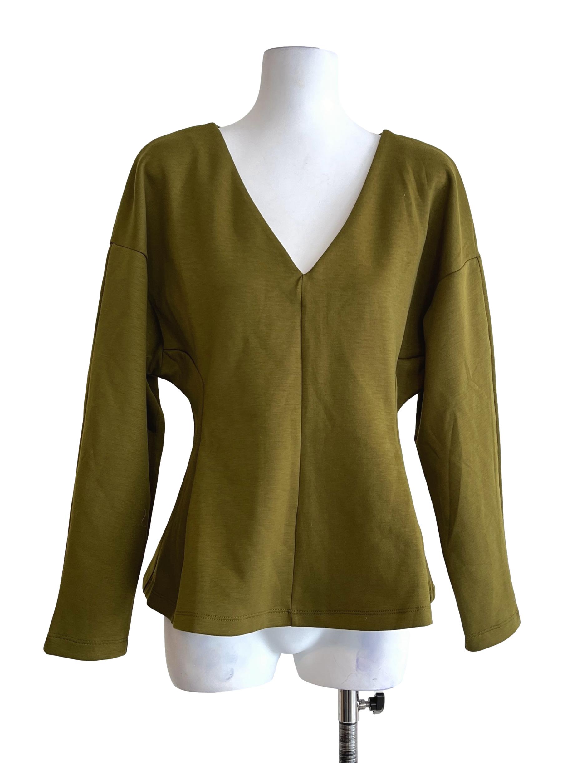 Pickle Green V-Neck Long Sleeve Top