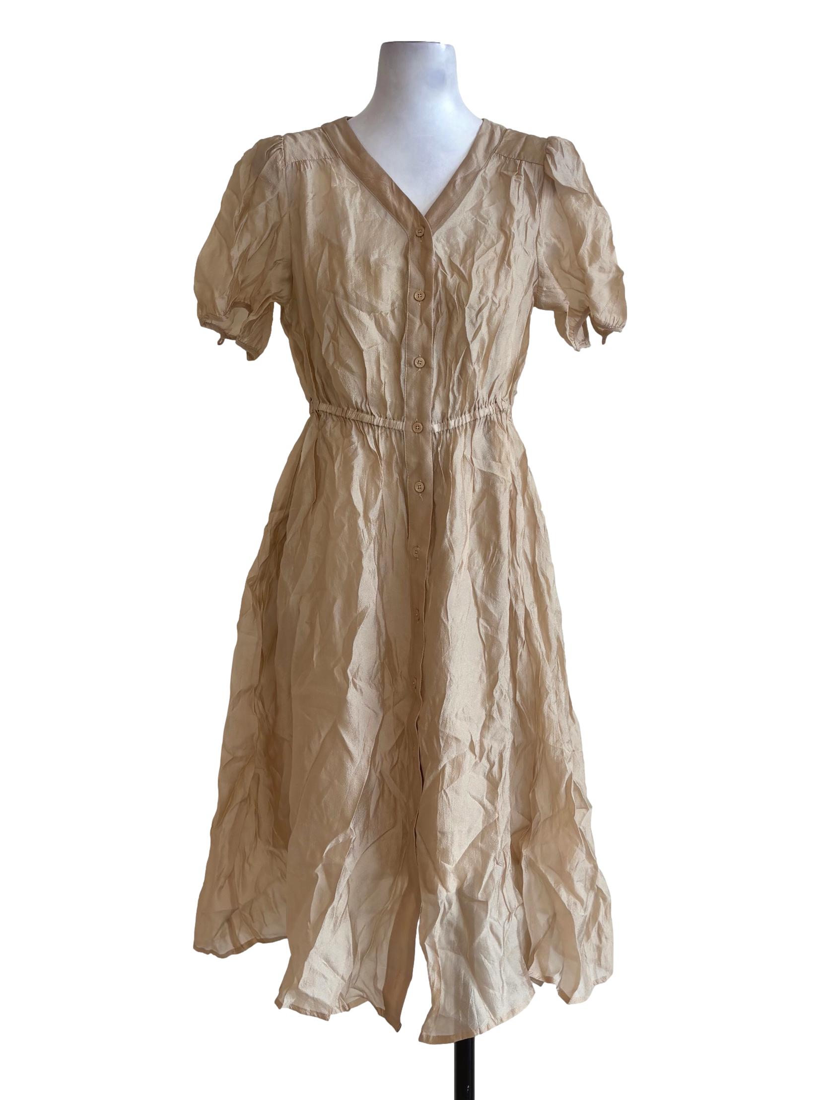 Gold Shiny Buttoned Dress