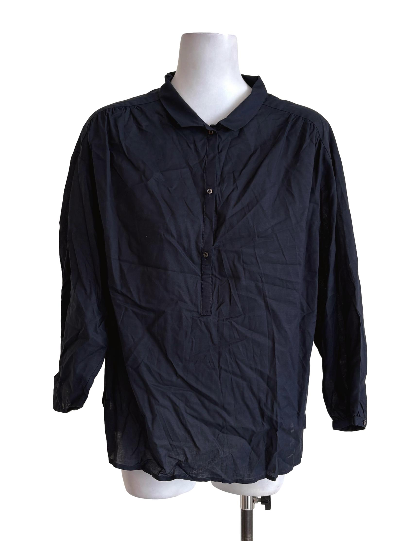 Indigo Blue Buttoned Long Sleeves Blouse