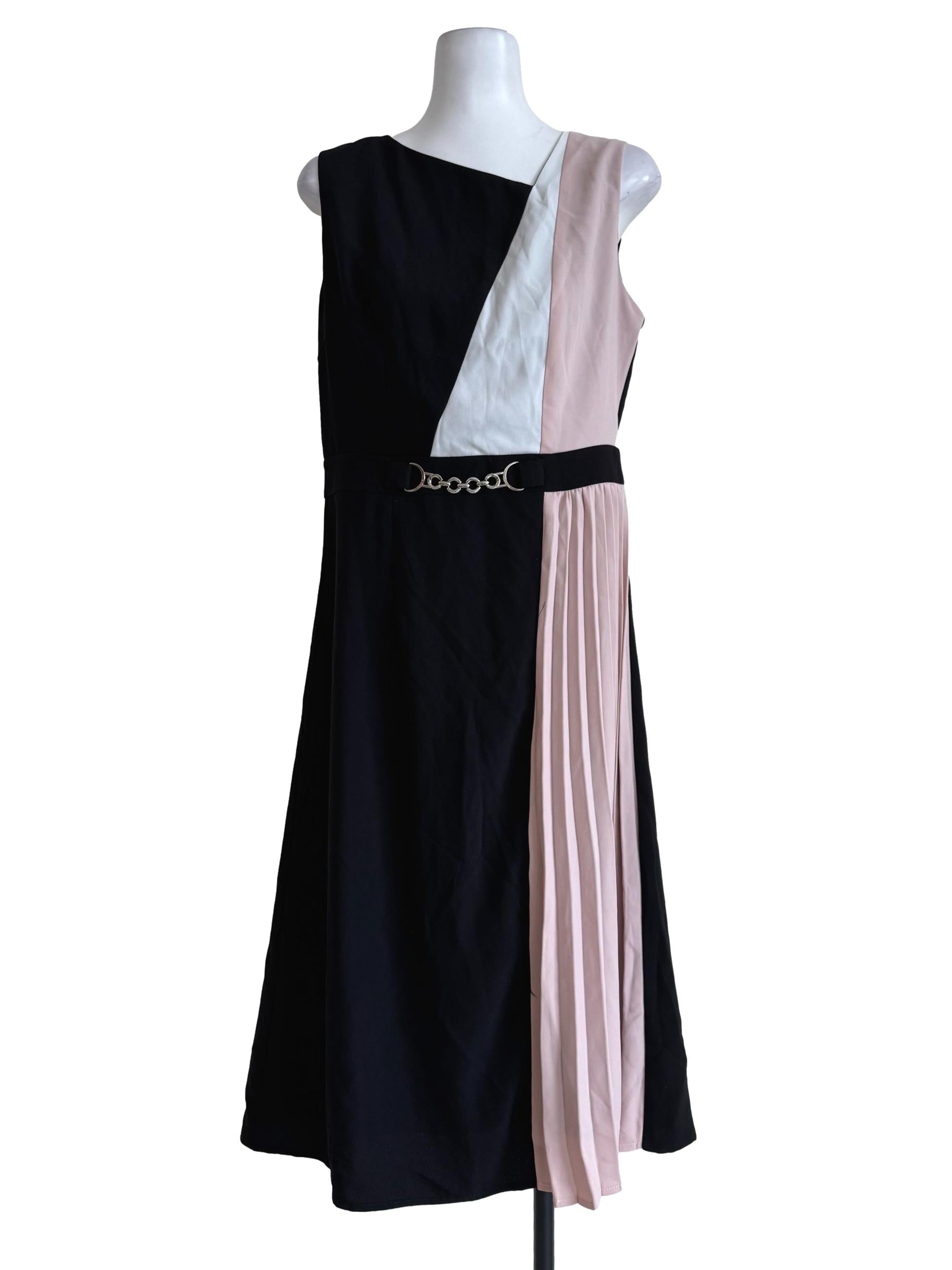 Black, Pink And White Side Pleated Dress