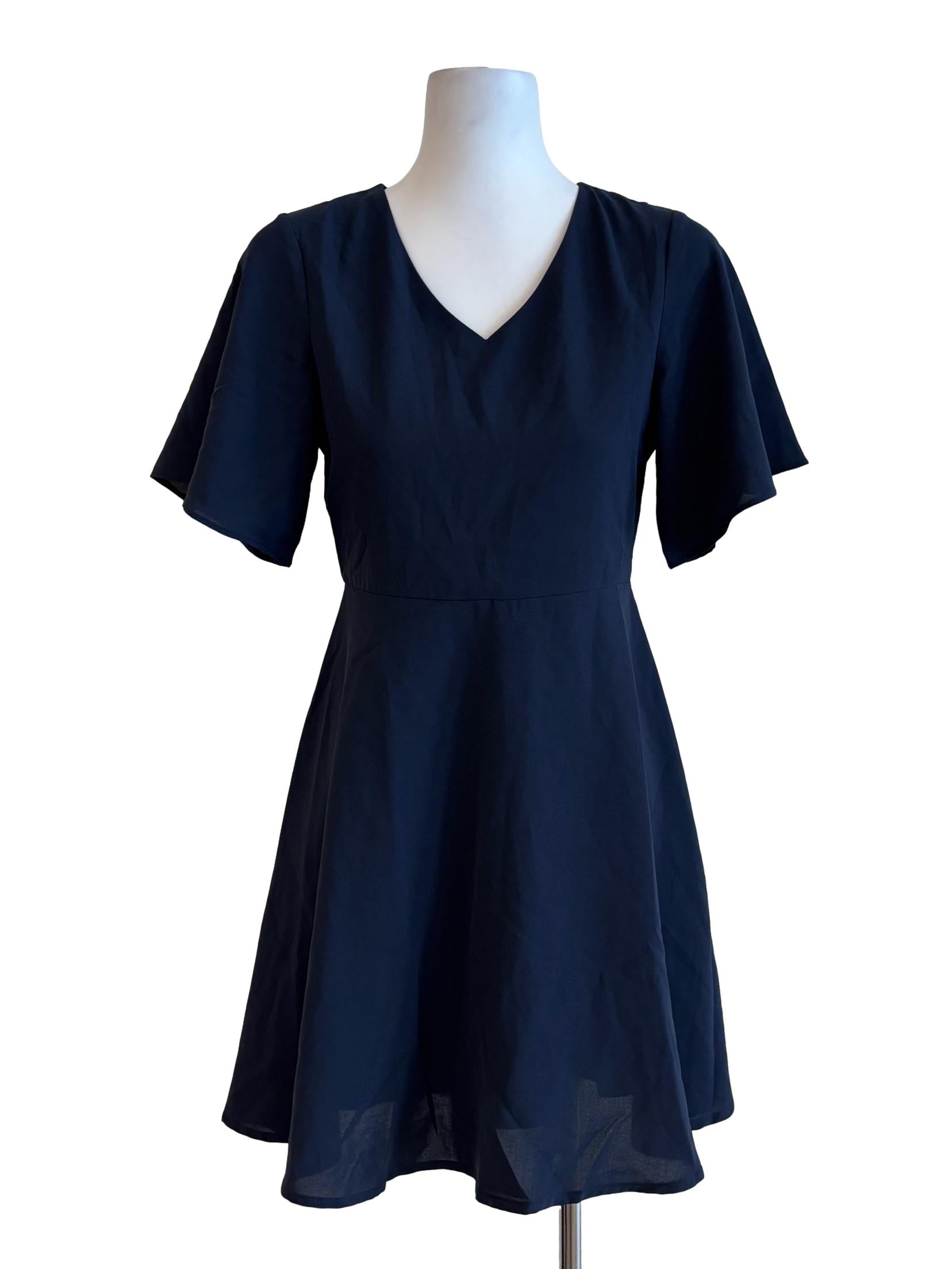 Navy Blue Flowy Short Sleeve Dress