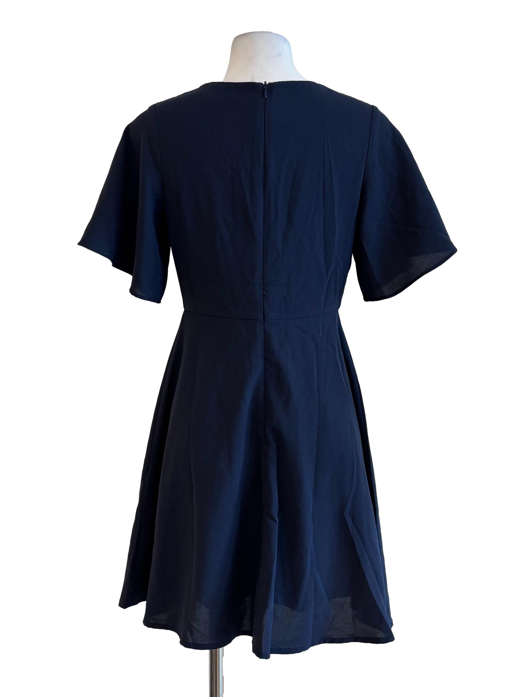 Navy Blue Flowy Short Sleeve Dress