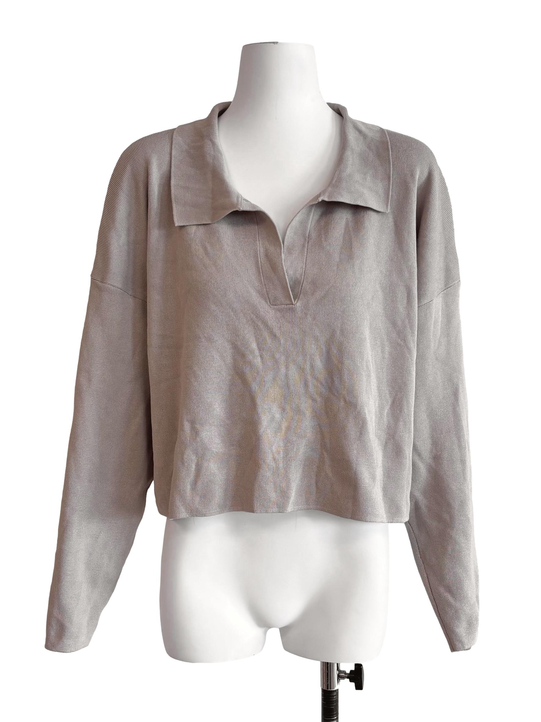 Nude Beige Collared Knit Top
