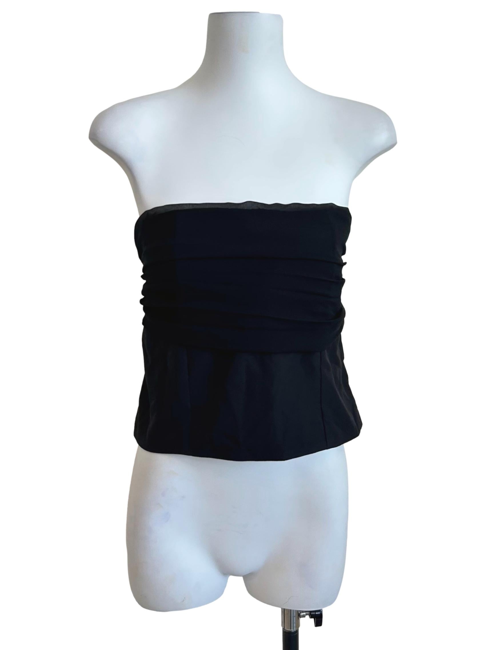 Black Strapless Ruched Tube Top YHF
