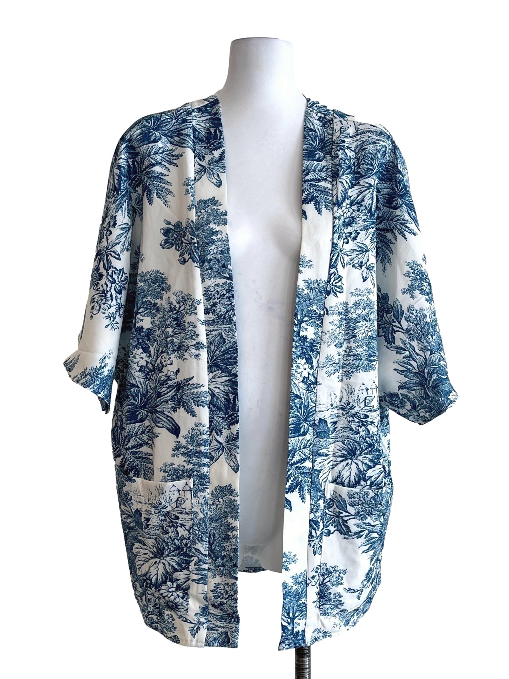 Off White Floral Printed Short Sleeve Cardigan