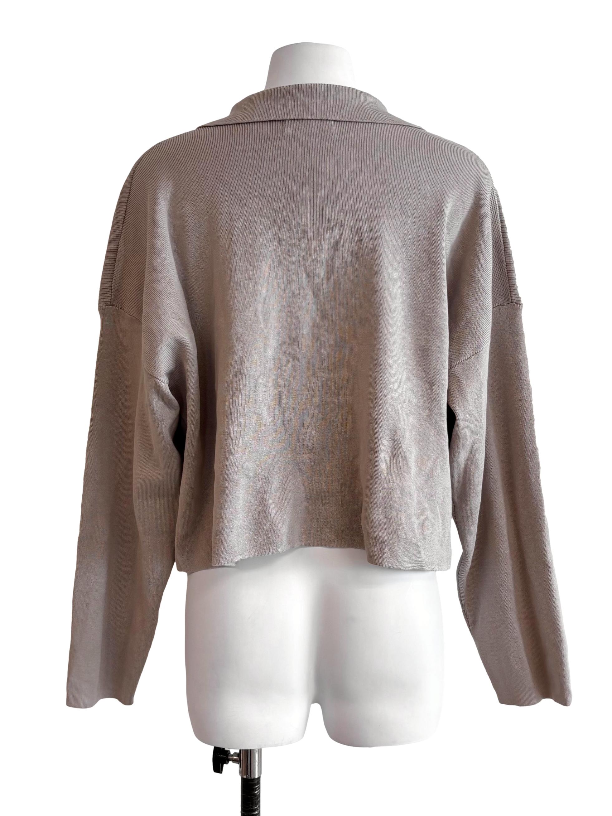 Nude Beige Collared Knit Top