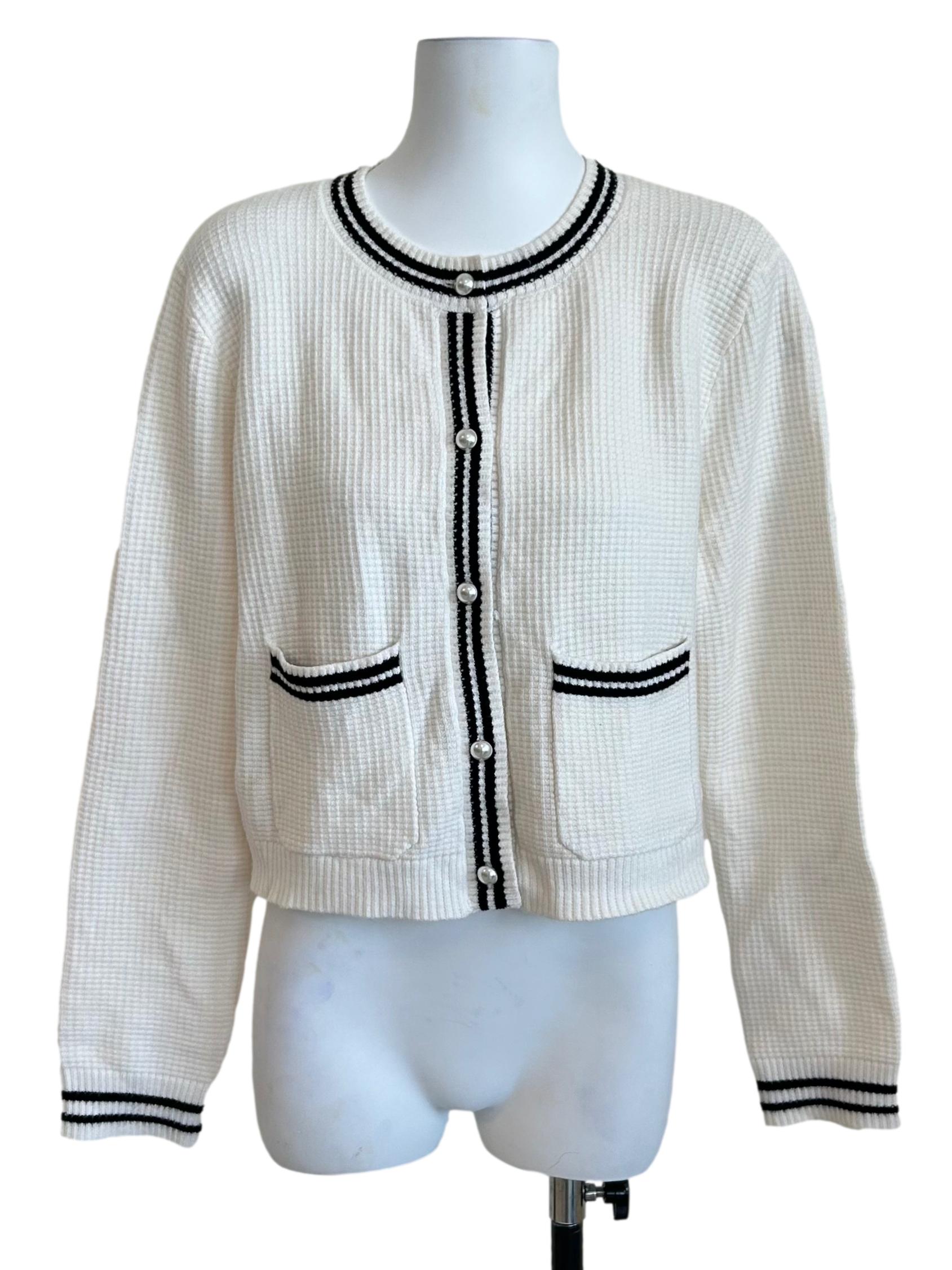 White Pearl Button Knit Cardigan LB