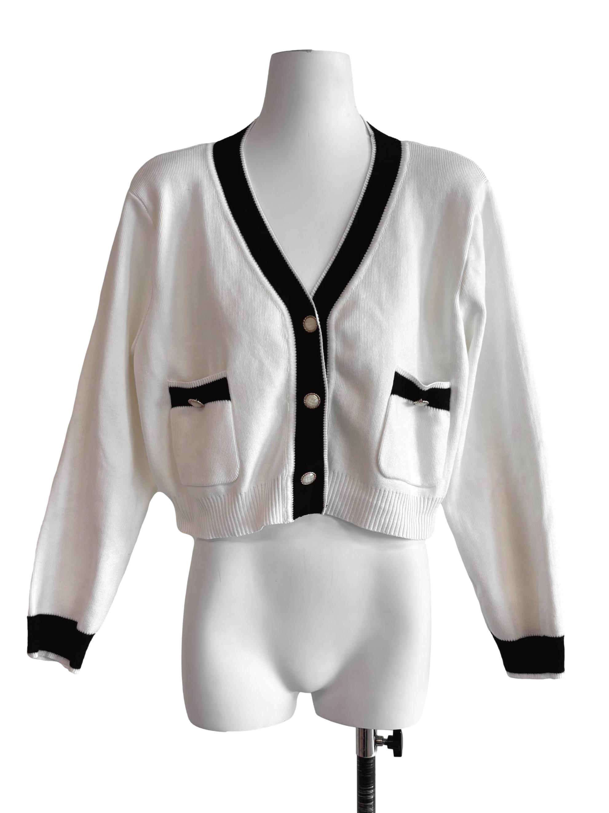 White Black Detail Cardigan