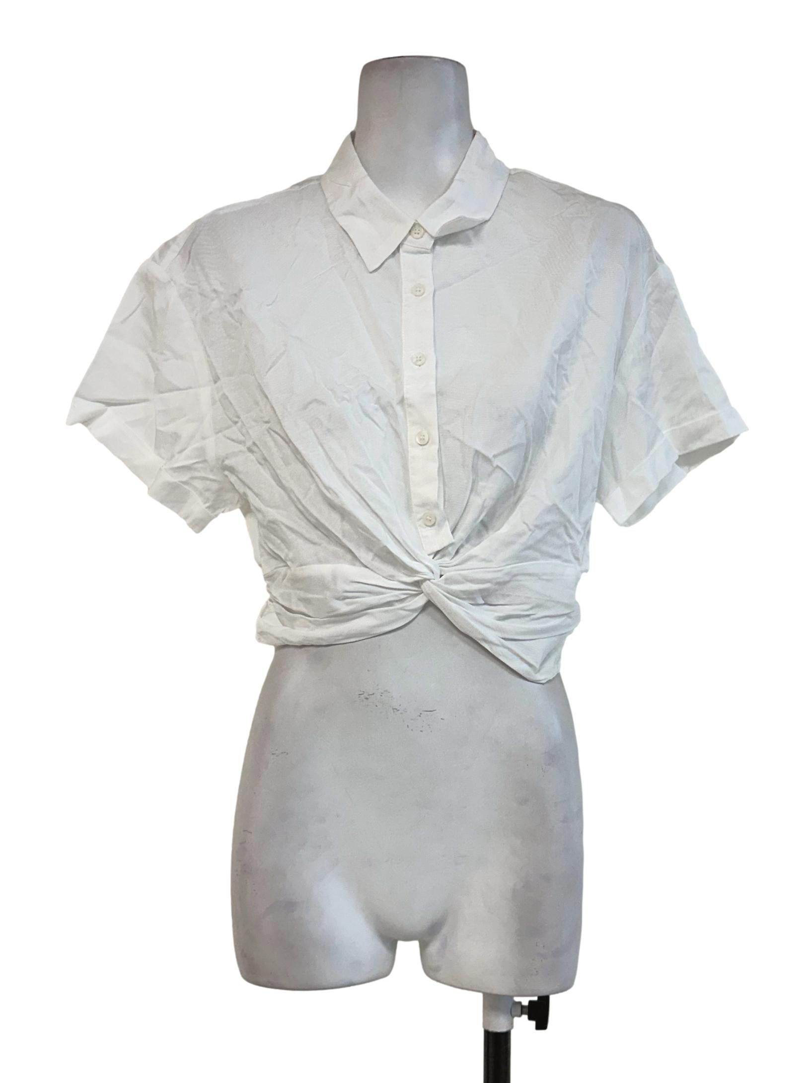 White Plain Twist Crop Top