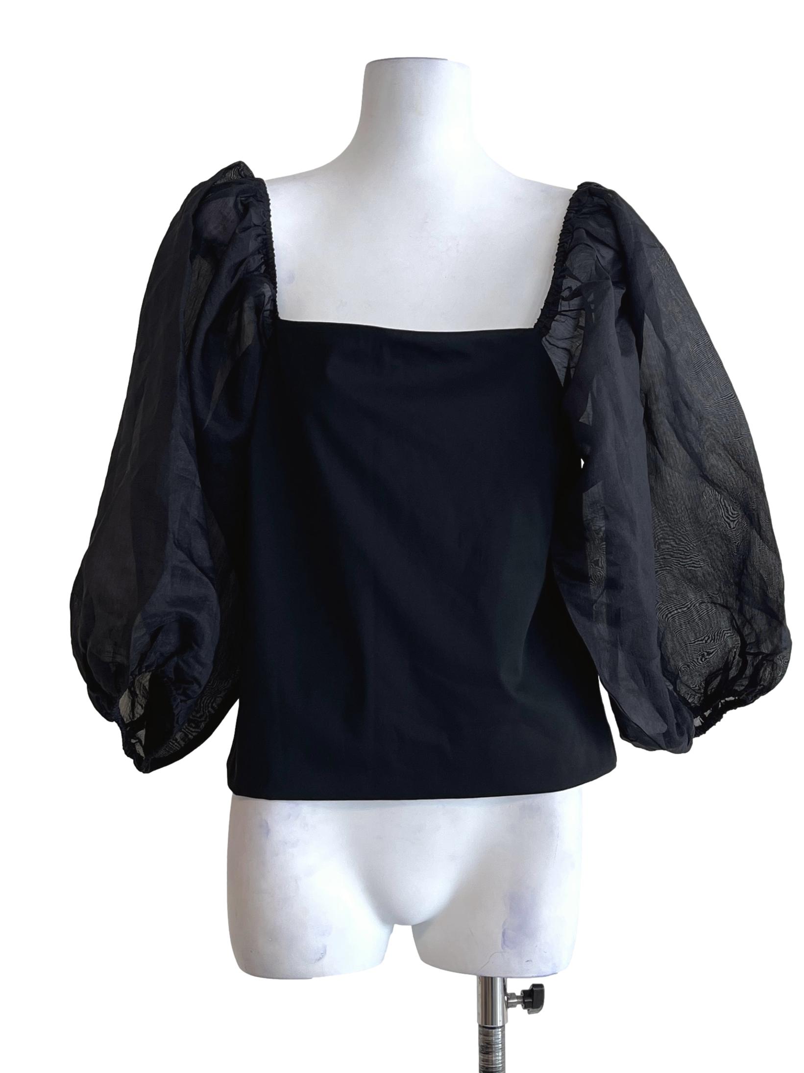 Ink Black Square Puff Sleeve Top