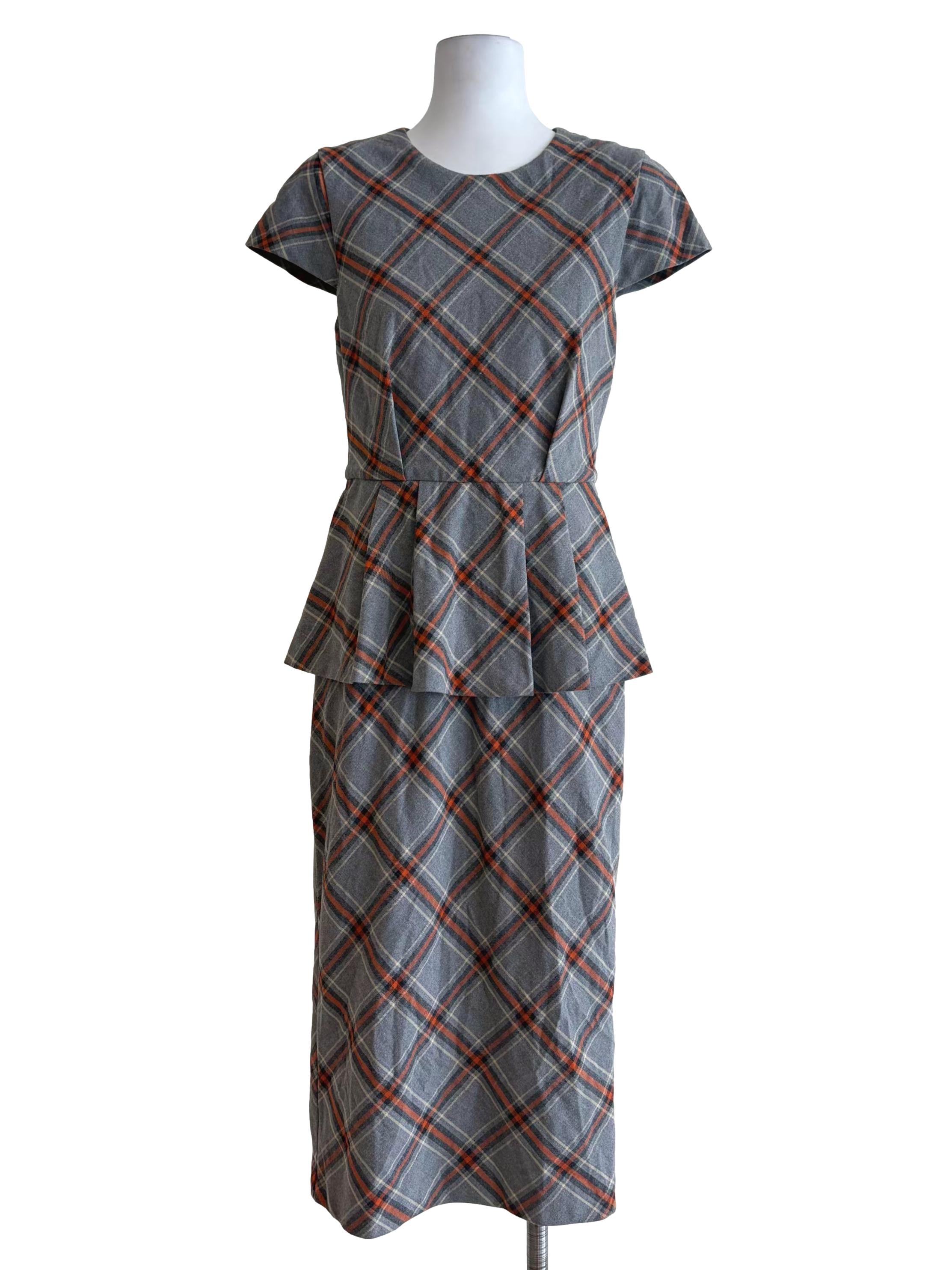 Charcoal Grey Plaid A-Line Dress