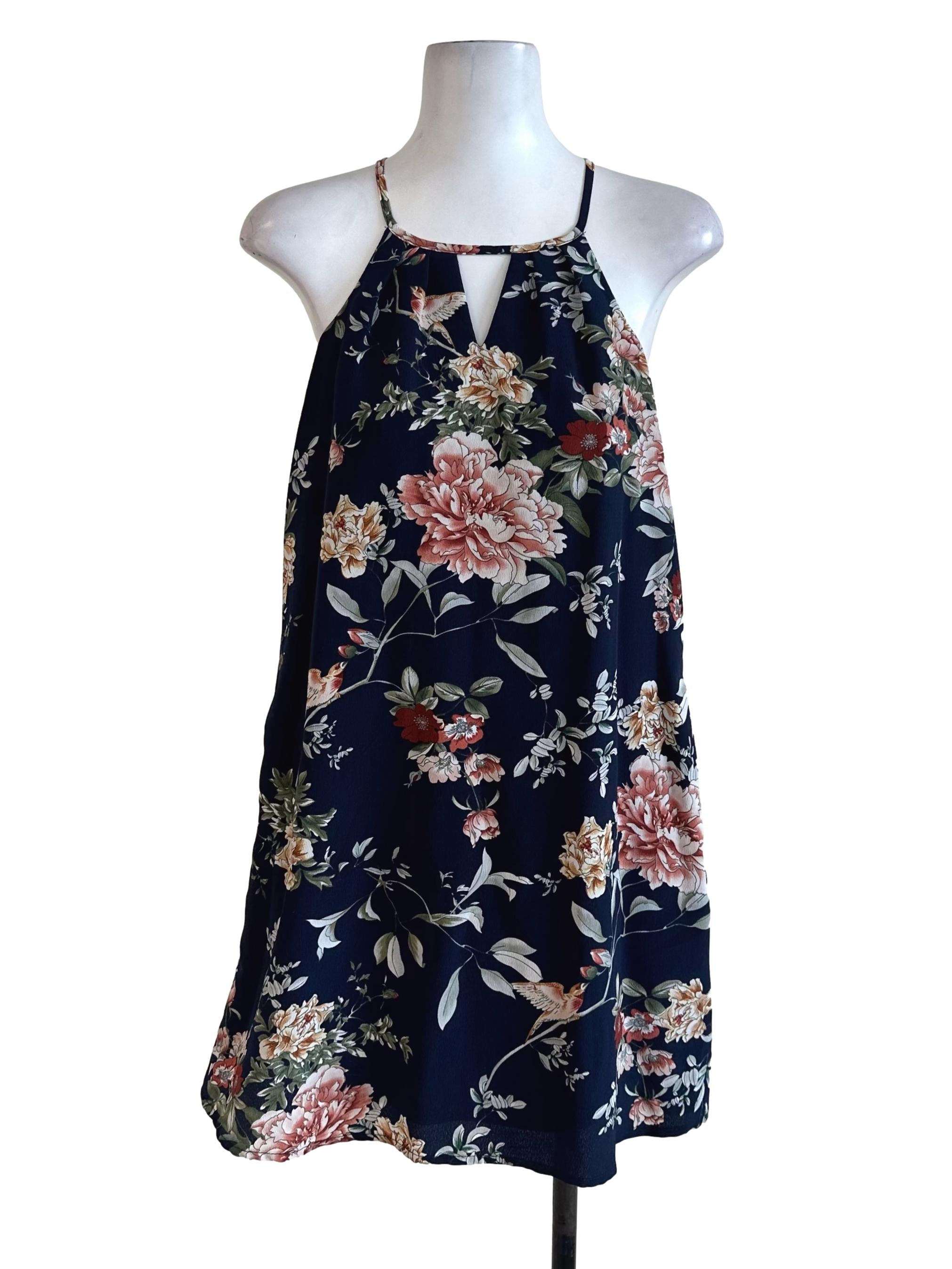 The Closet Lover Navy Blue Floral Sleveless Dress | REFASH
