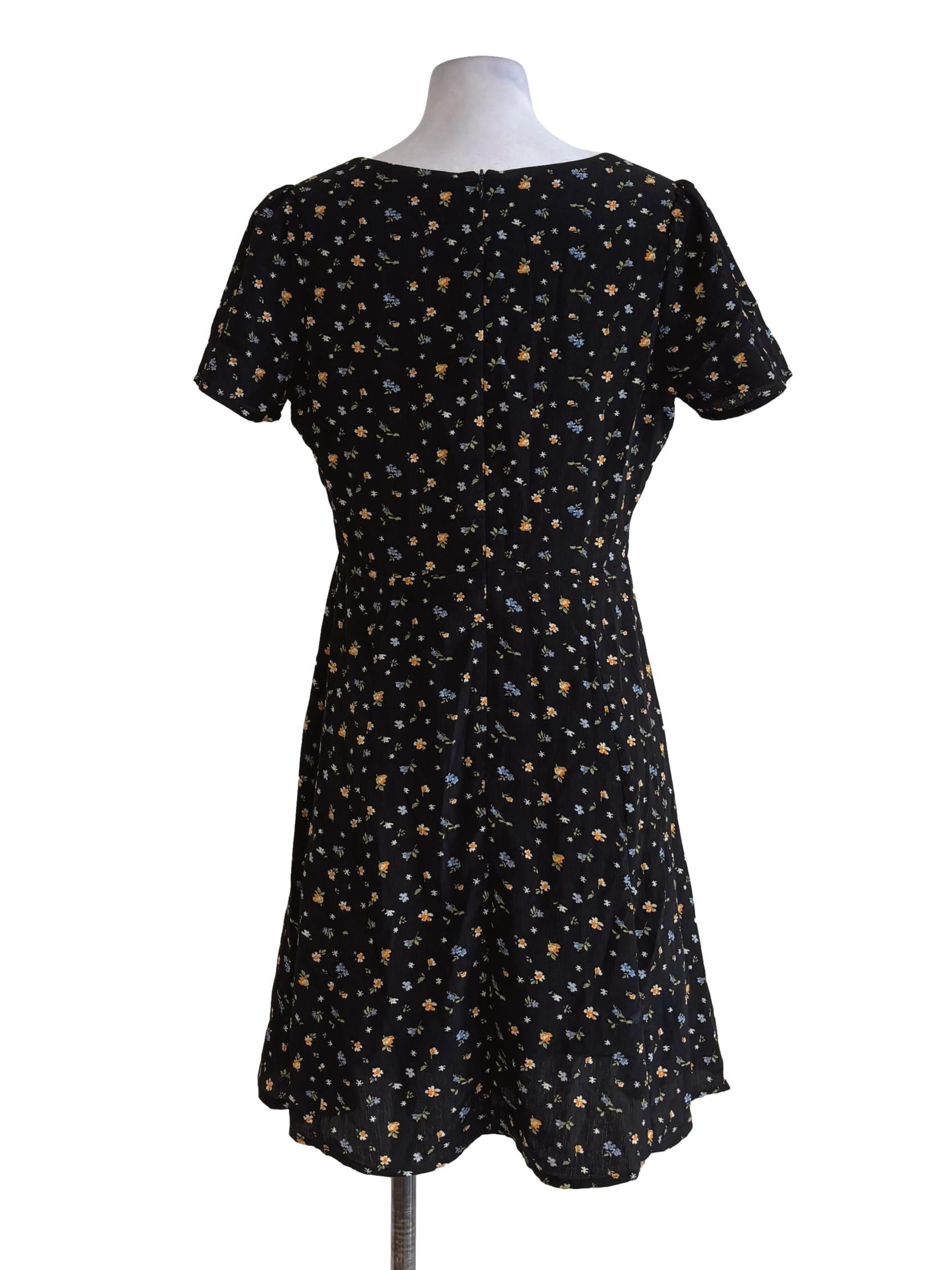 Jet Black Floral A-Line Dress