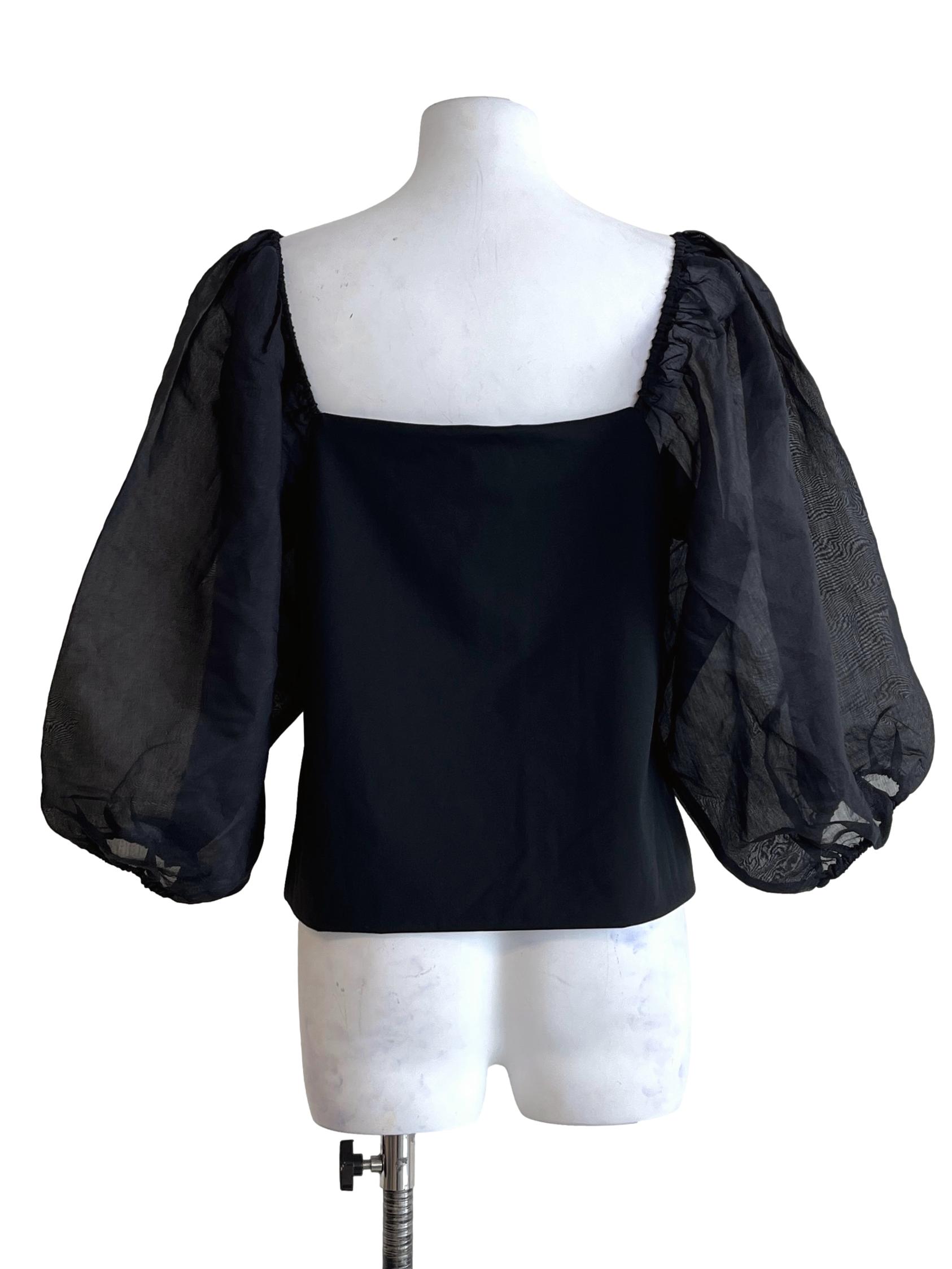 Ink Black Square Puff Sleeve Top