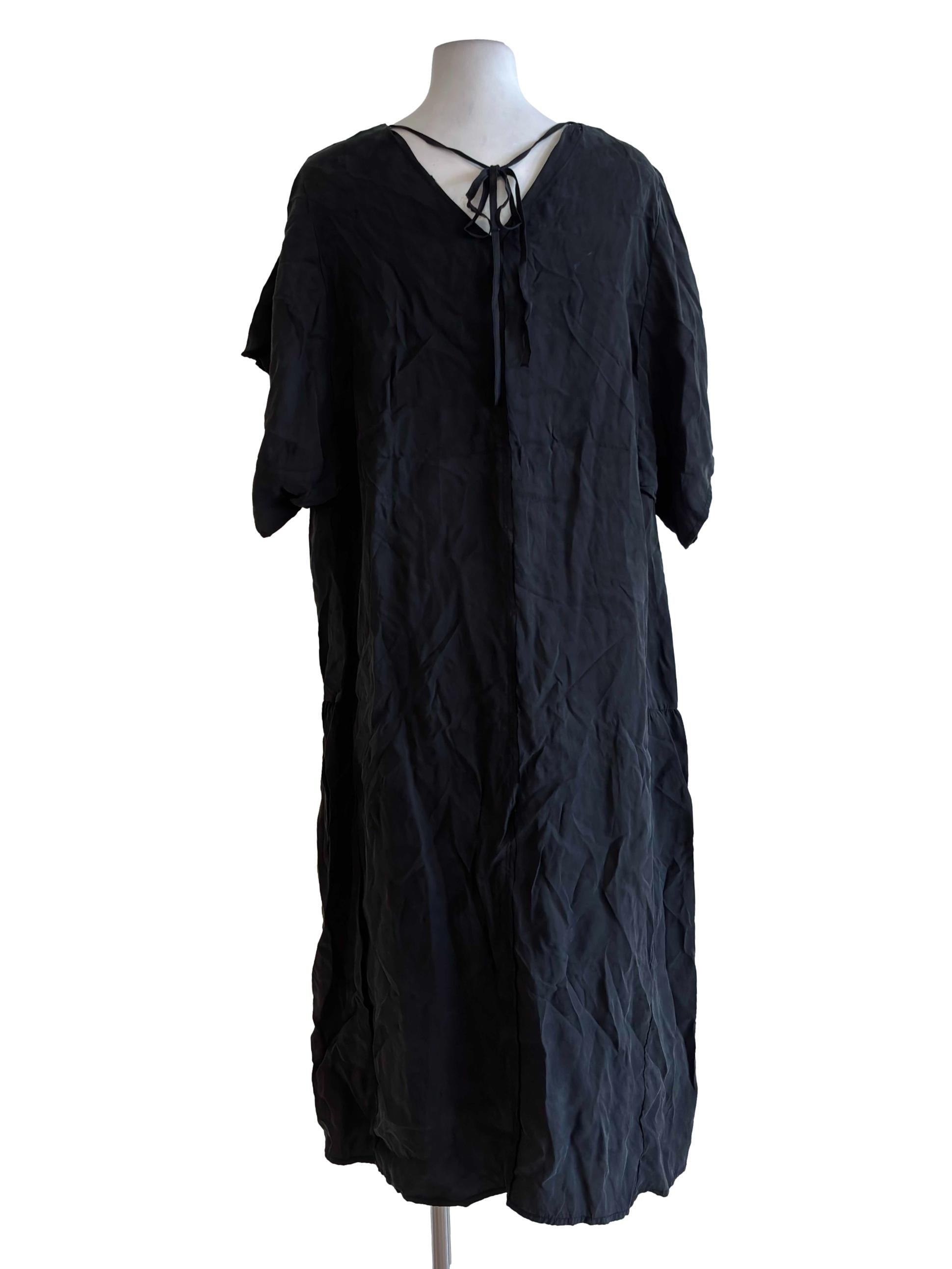 Charcoal Black V Neck Button Front Dress