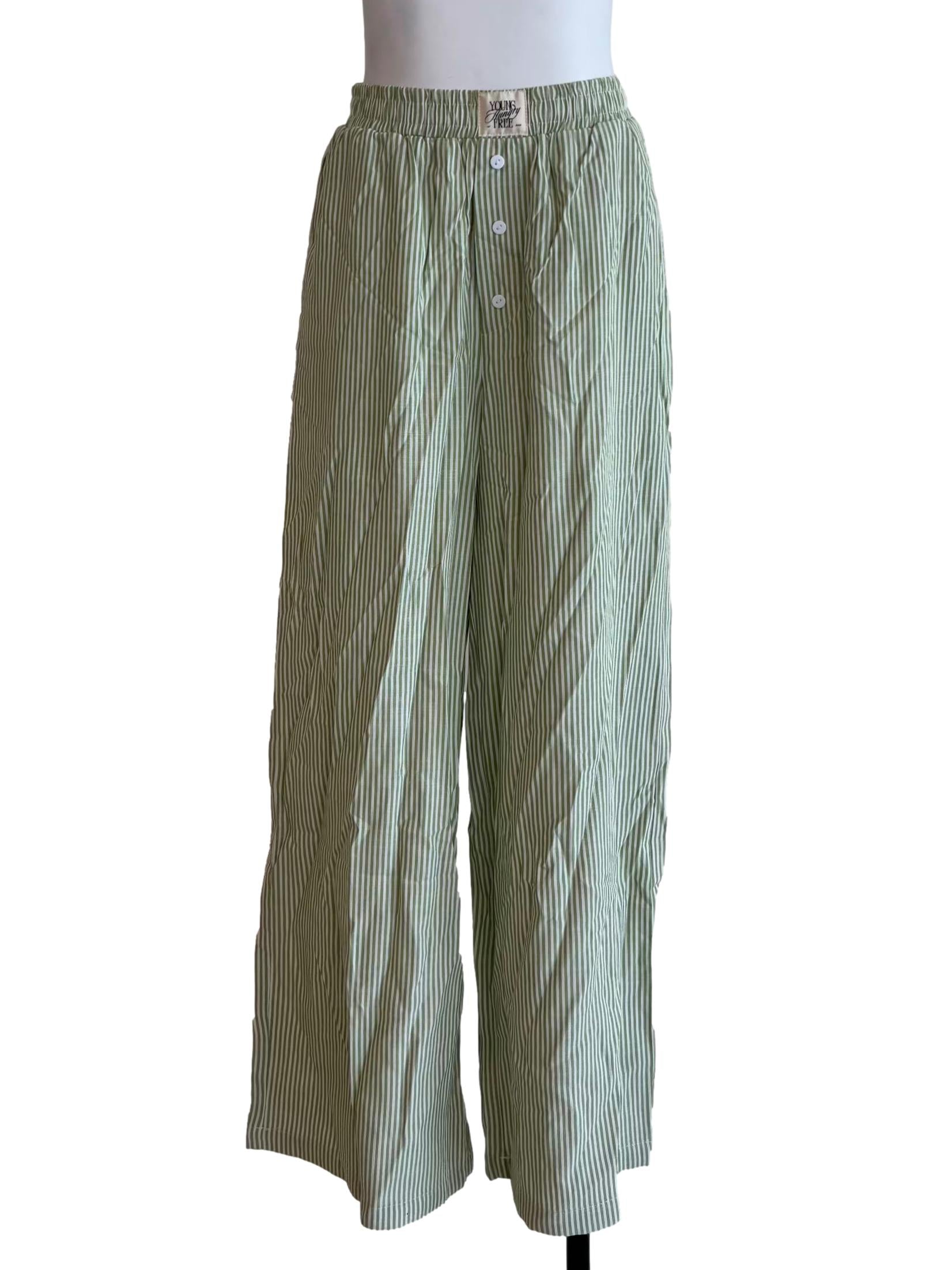 Pastel Green Striped Relaxed Pants